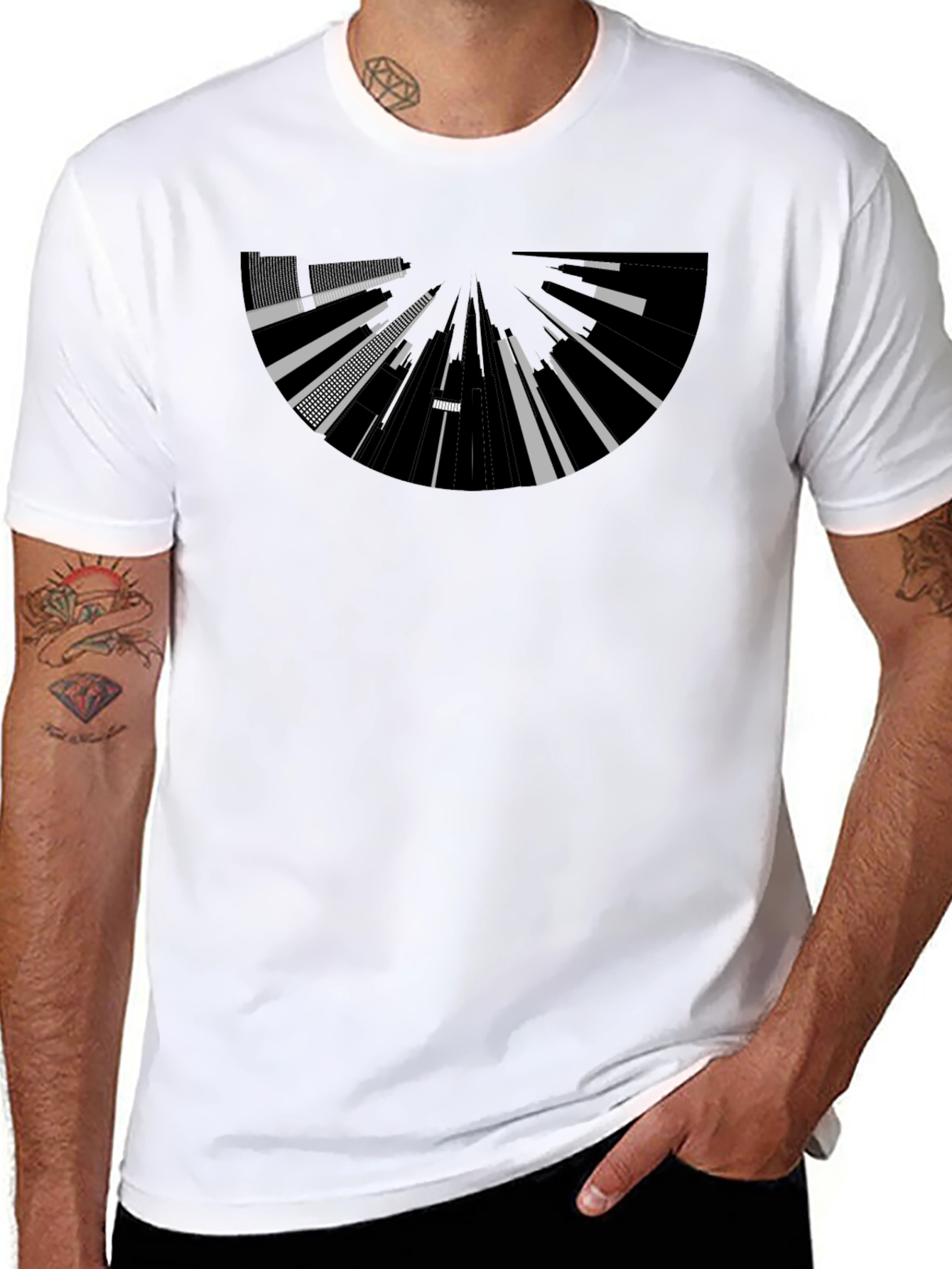 Abstract Cityscape Graphic Tee - Black Cotton