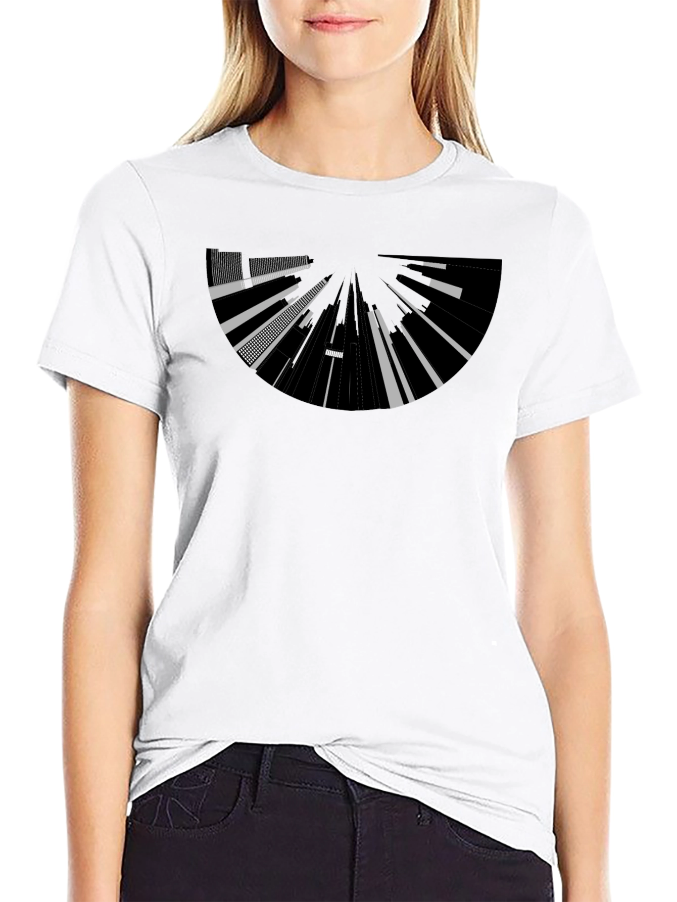 Abstract Cityscape Graphic Tee - Black Cotton