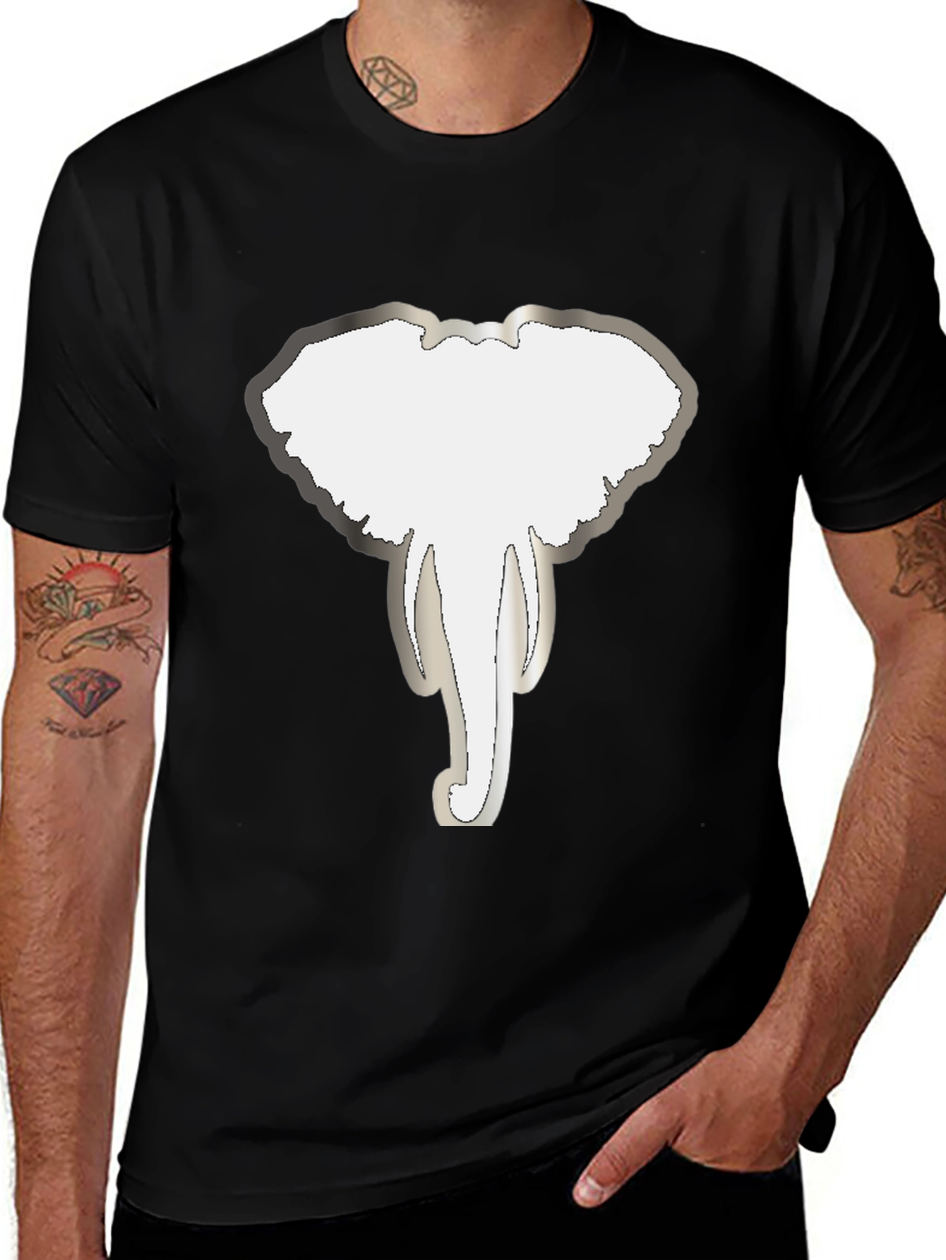 Elephant Head Tee - Graphic Print Black T-Shirt