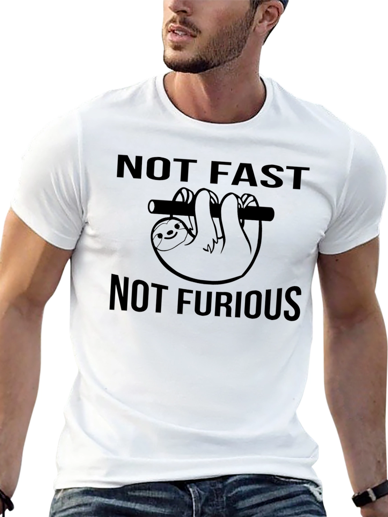Not Fast Not Furious Sloth Graphic Tee - Black