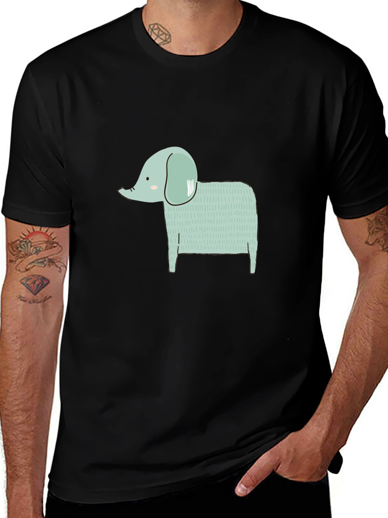 Cute Elephant Graphic Black T-Shirt