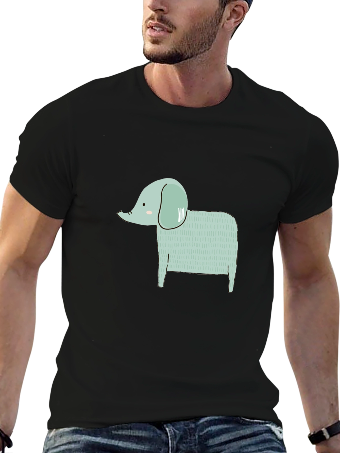 Cute Elephant Graphic Black T-Shirt