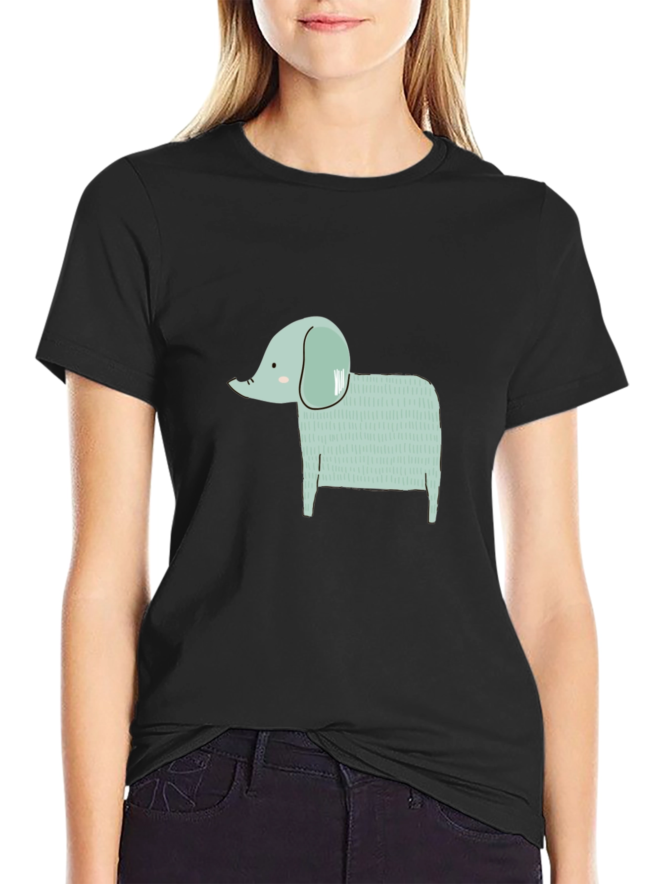 Cute Elephant Graphic Black T-Shirt