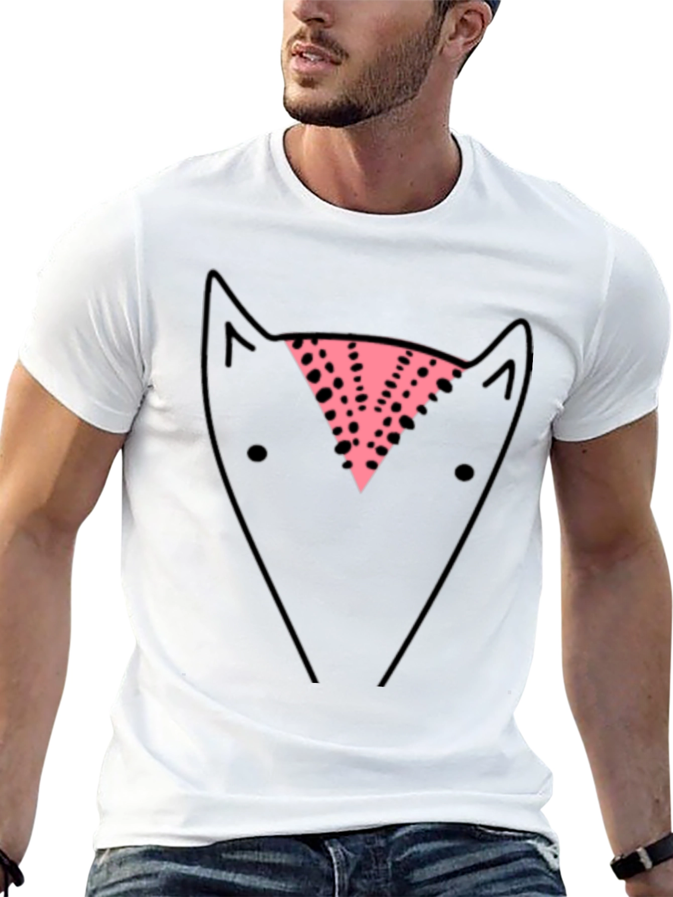 Abstract Fox Graphic Tee - Black Cotton Casual T-Shirt