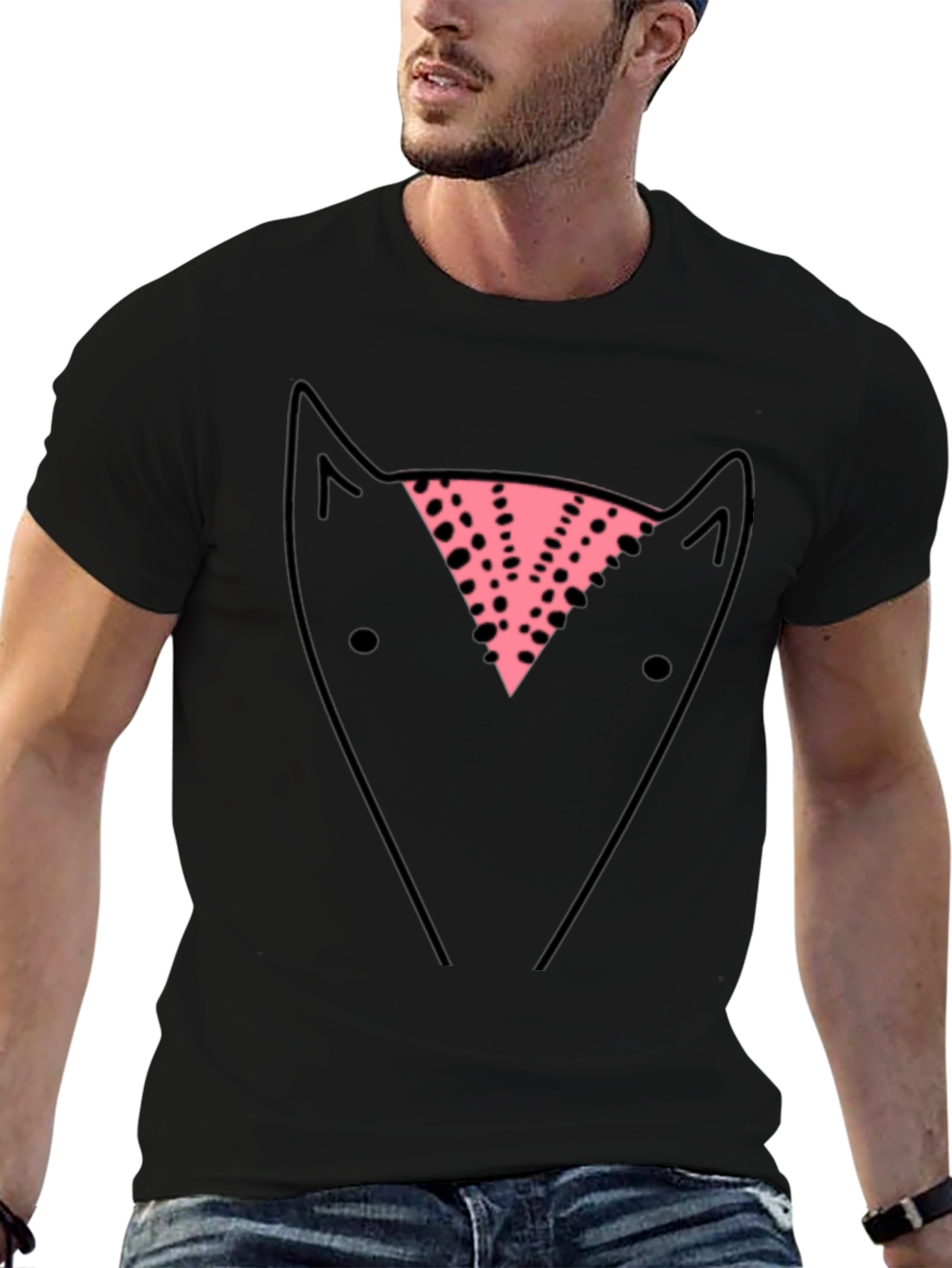 Abstract Fox Graphic Tee - Black Cotton Casual T-Shirt