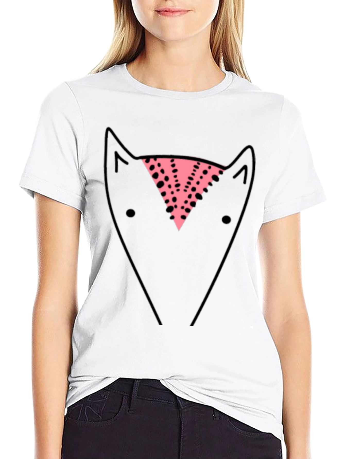 Abstract Fox Graphic Tee - Black Cotton Casual T-Shirt