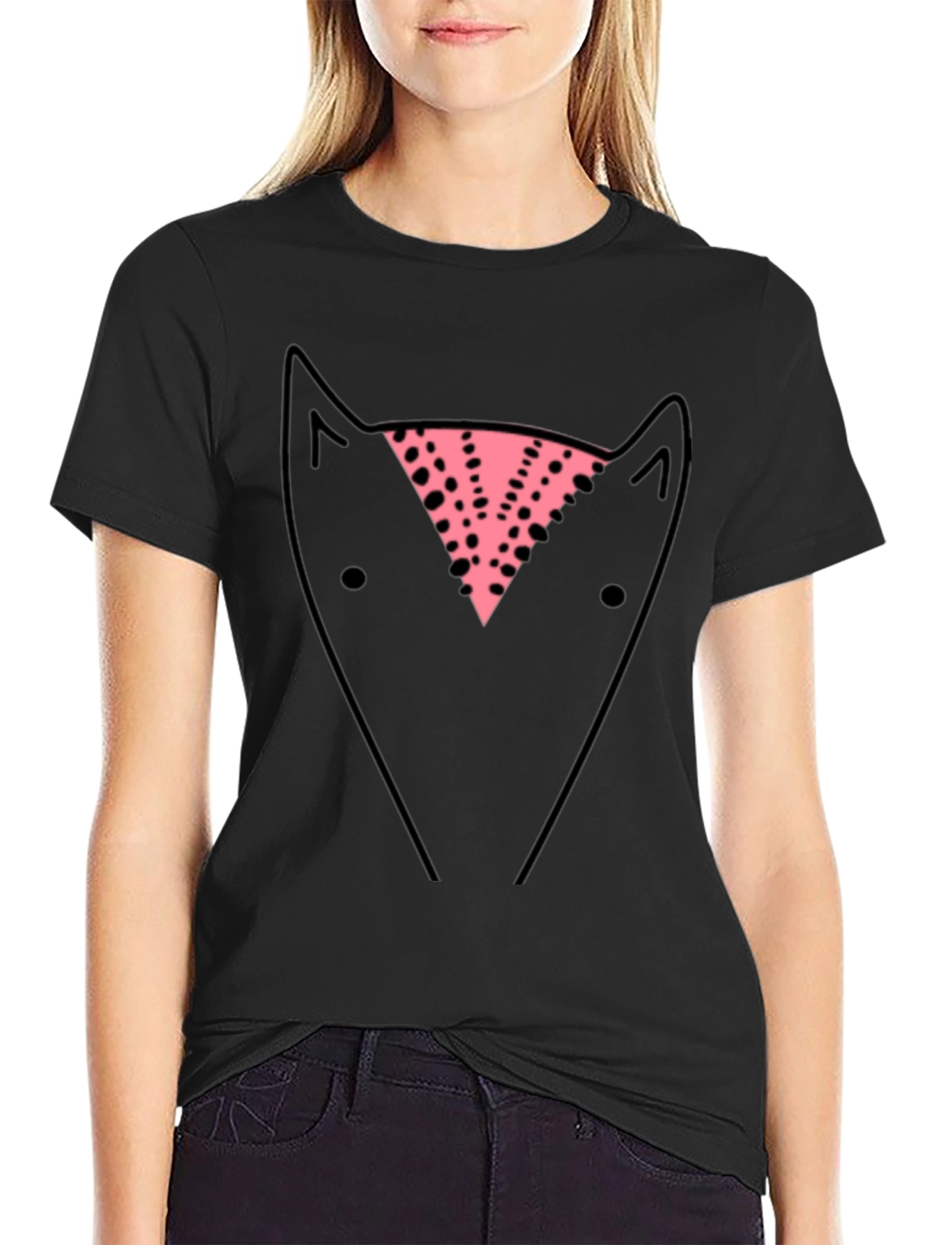Abstract Fox Graphic Tee - Black Cotton Casual T-Shirt