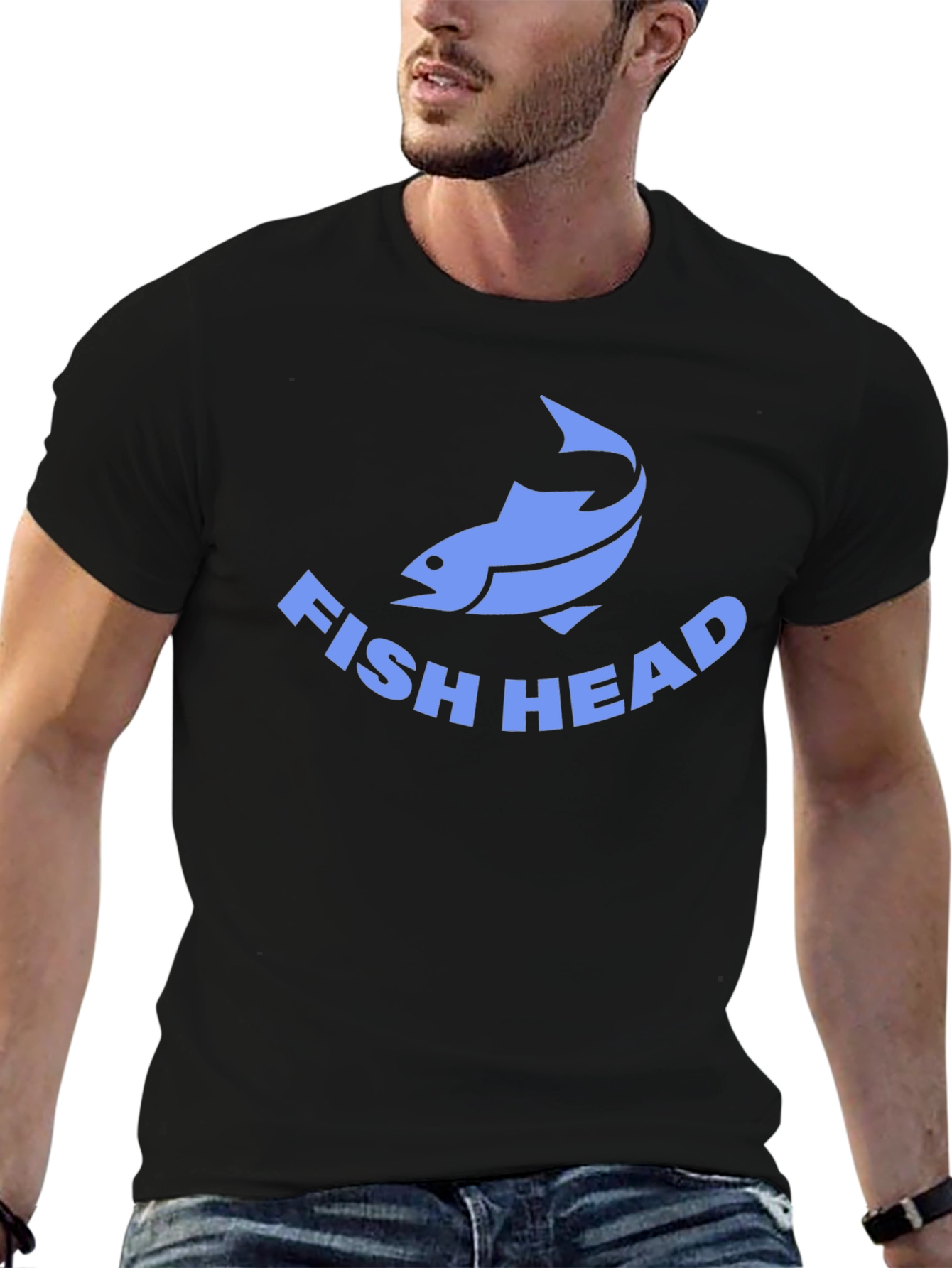 Fish Head Graphic Tee - Black Cotton T-Shirt