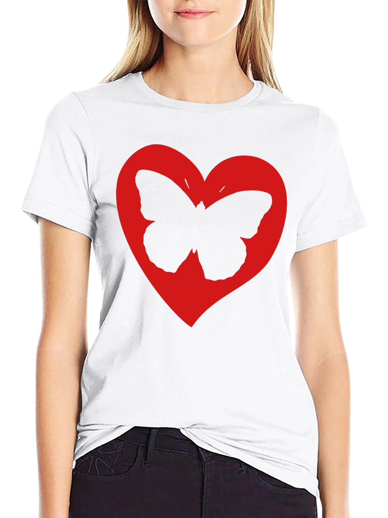 Butterfly Heart Graphic Black T-Shirt