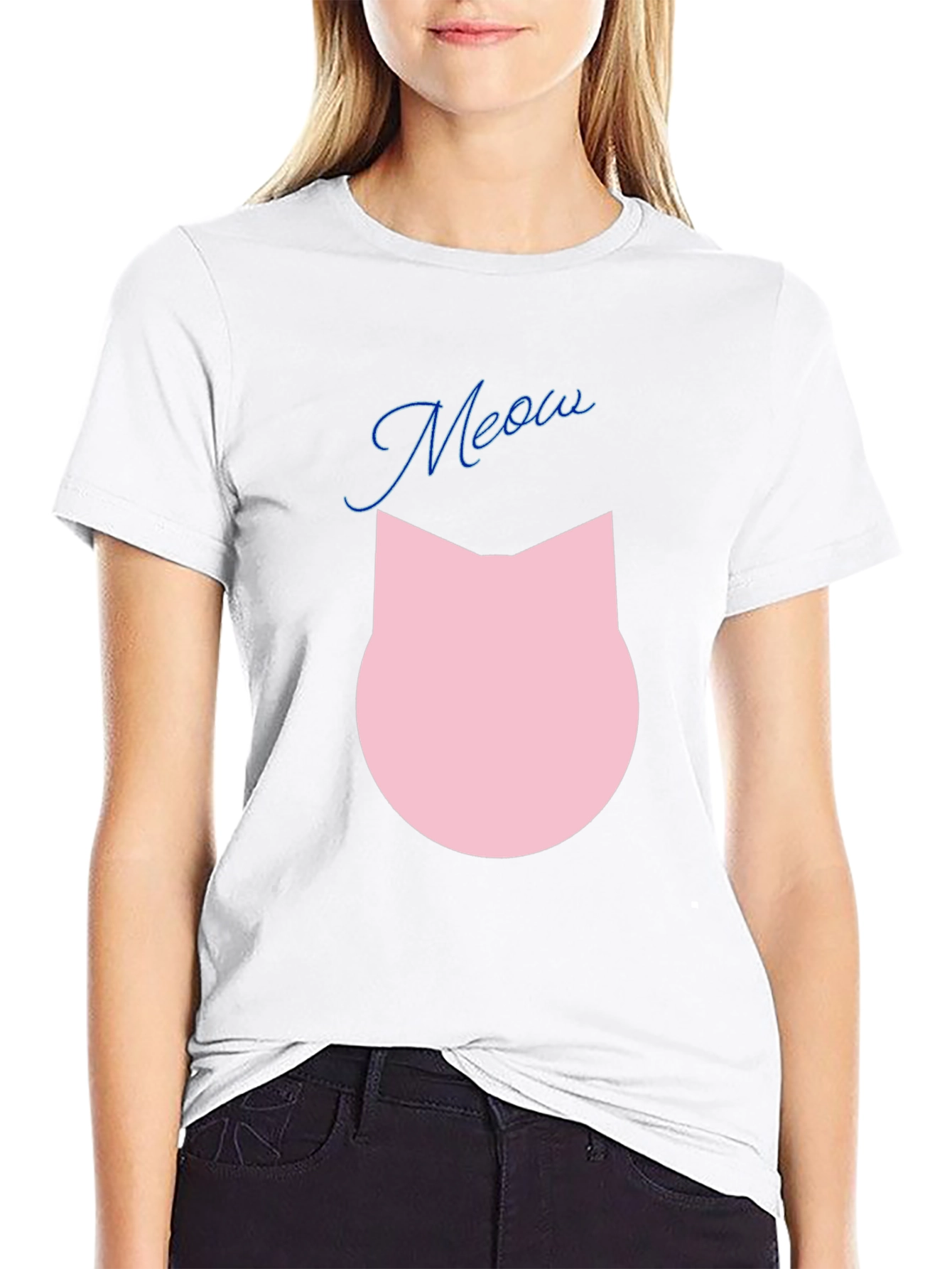 Meow Cat Graphic Tee - Black Cotton Blend