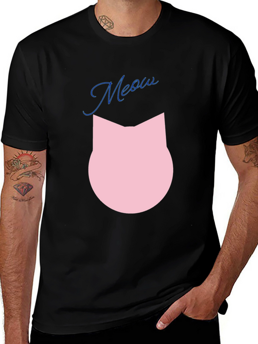 Meow Cat Graphic Tee - Black Cotton Blend