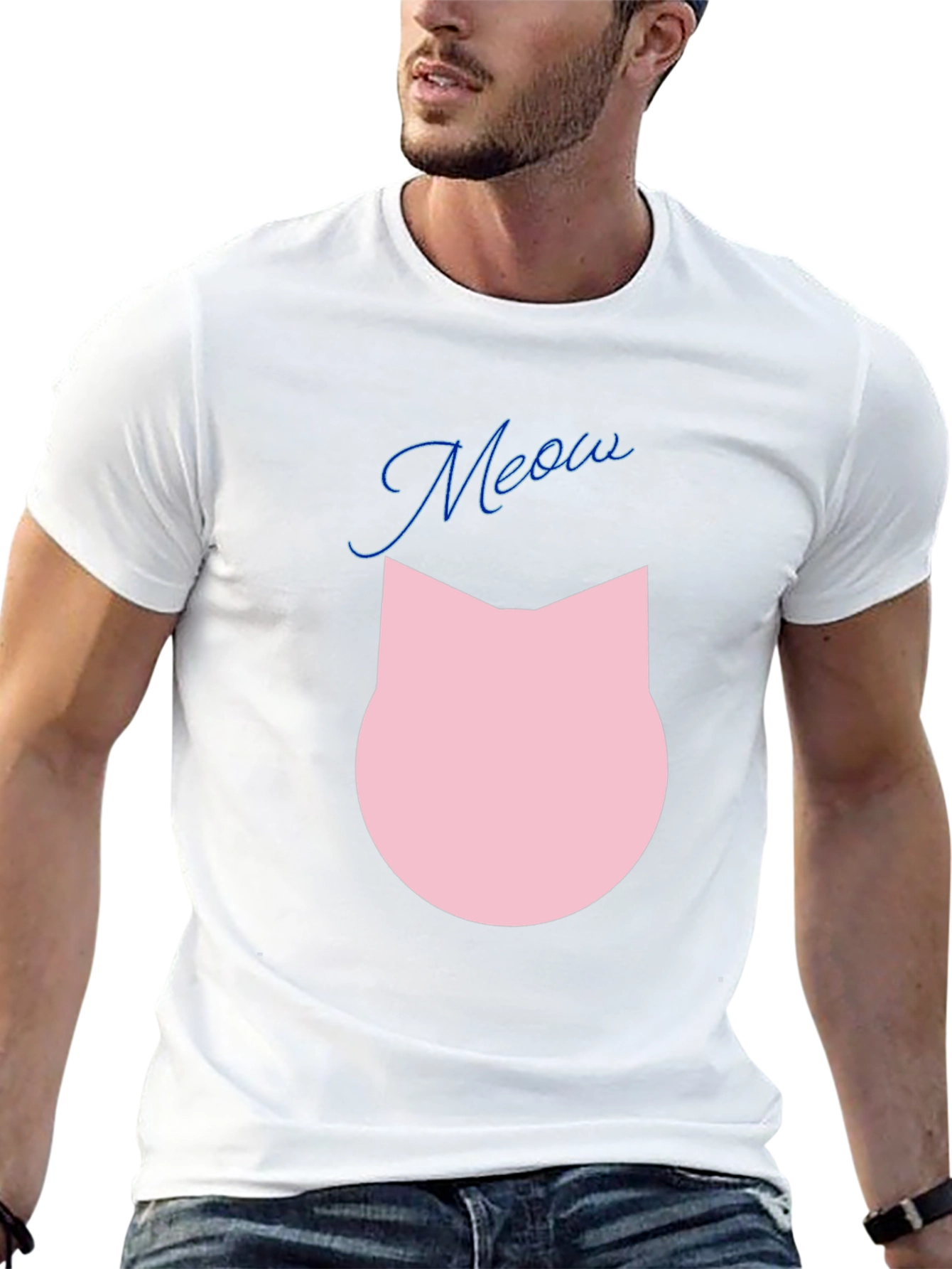 Meow Cat Graphic Tee - Black Cotton Blend