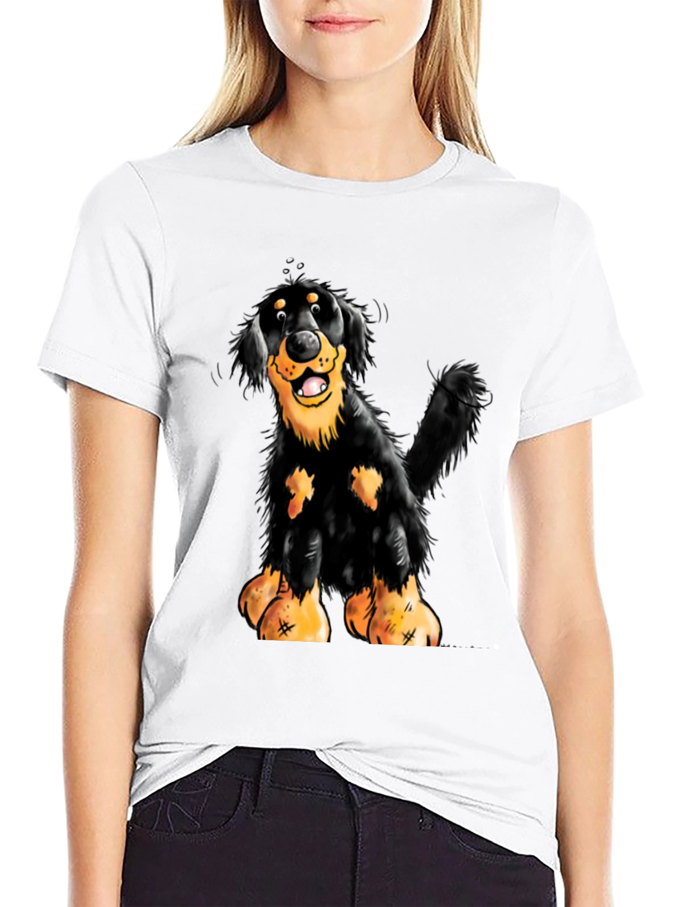 Cartoon Dog Graphic Black T-Shirt