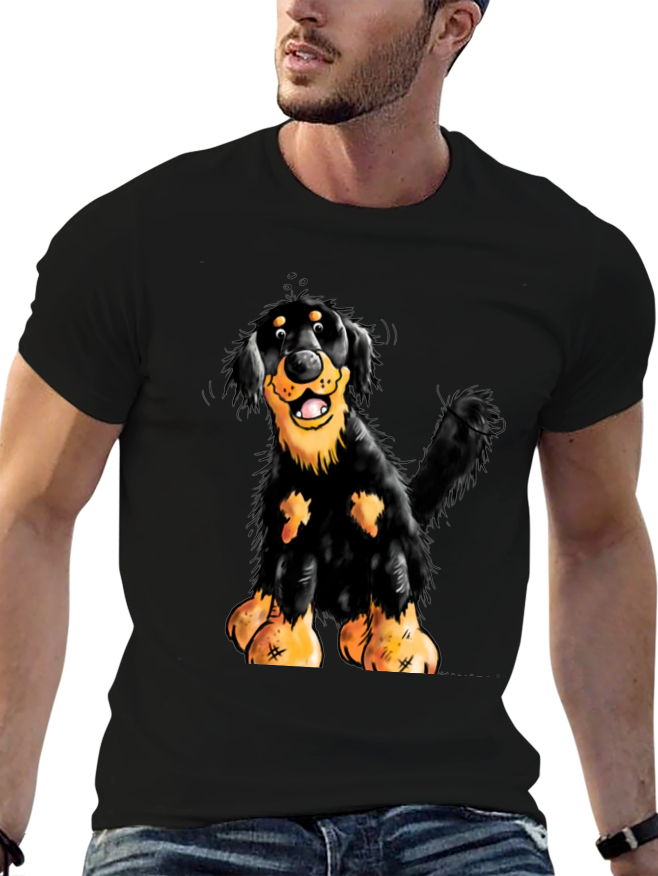 Cartoon Dog Graphic Black T-Shirt