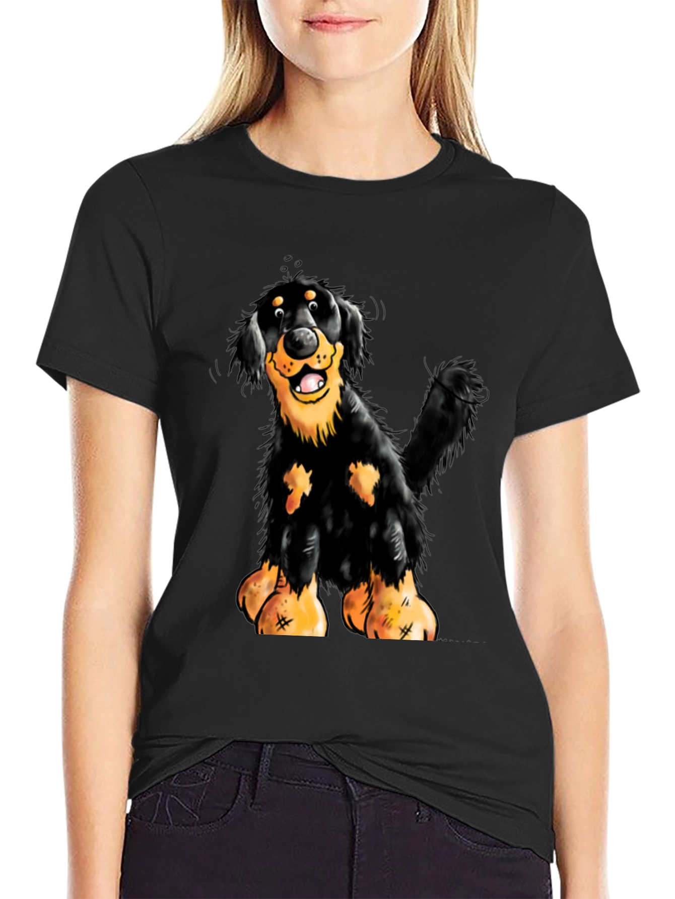 Cartoon Dog Graphic Black T-Shirt