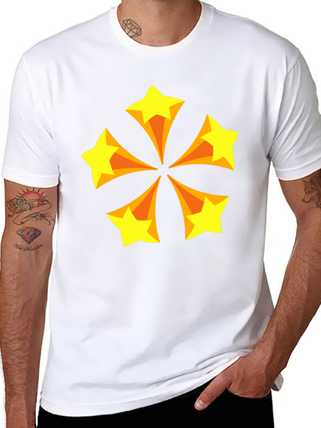 Retro Starburst Graphic Tee - Black Cotton Blend T-Shirt