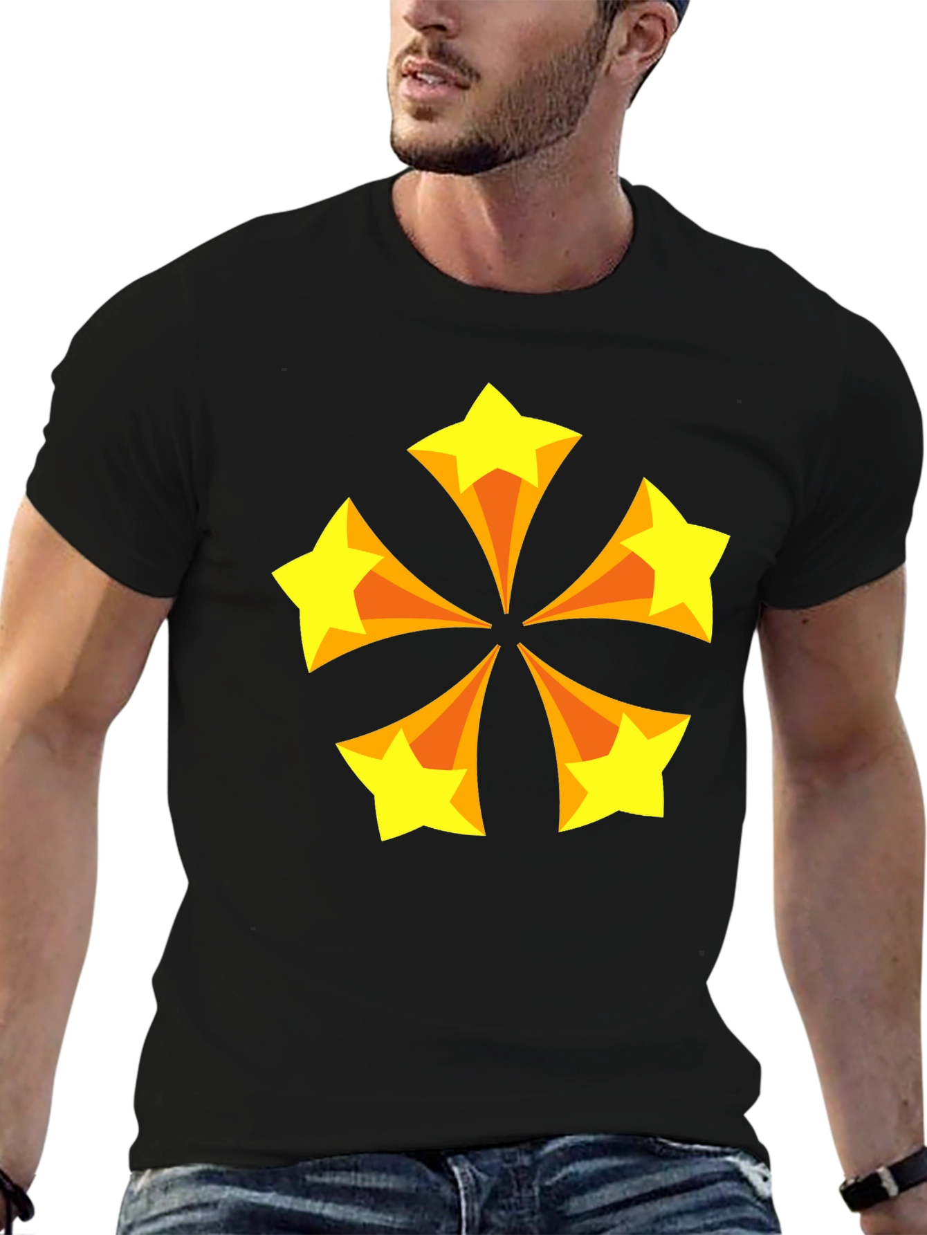 Retro Starburst Graphic Tee - Black Cotton Blend T-Shirt
