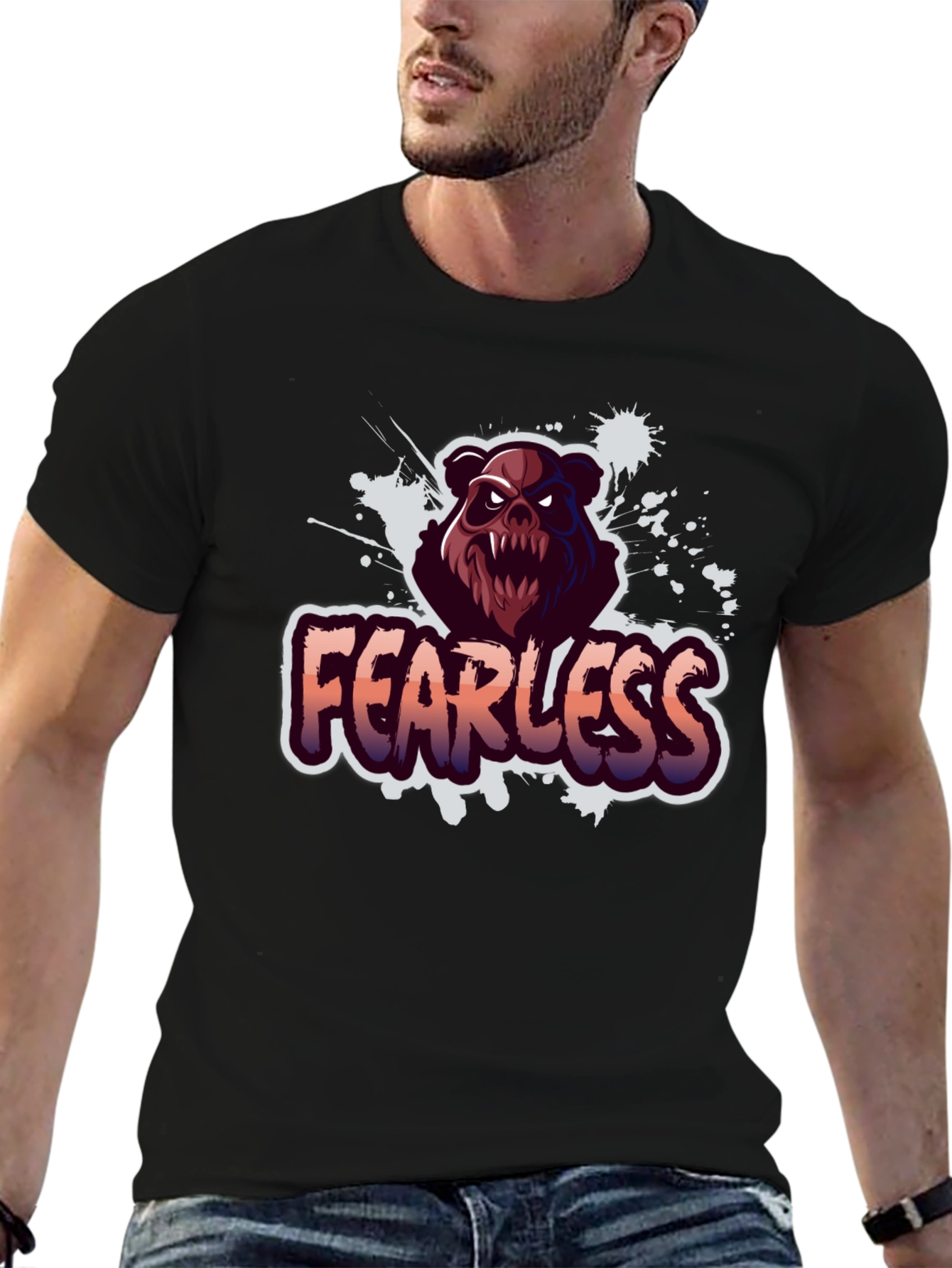 Fearless Bear Graphic T-Shirt - Black