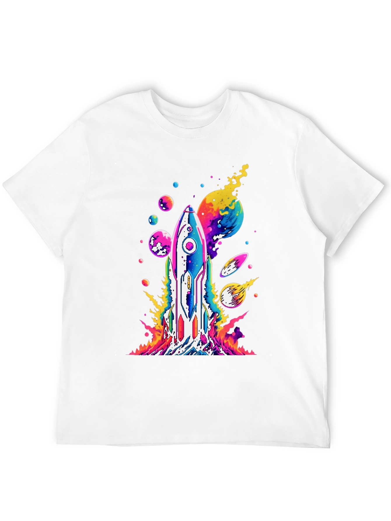 Vibrant Rocket Launch Graphic Tee - Black