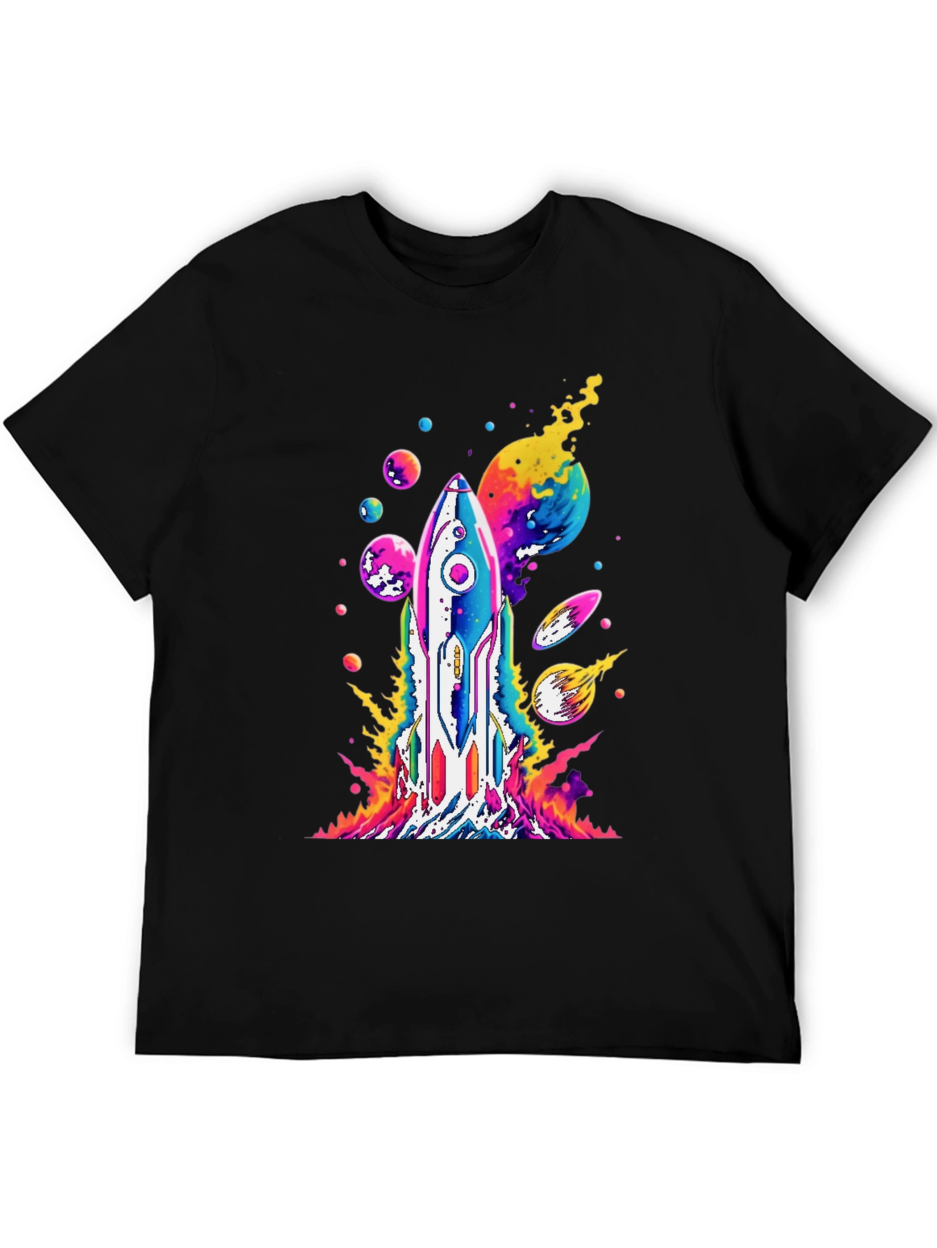 Vibrant Rocket Launch Graphic Tee - Black