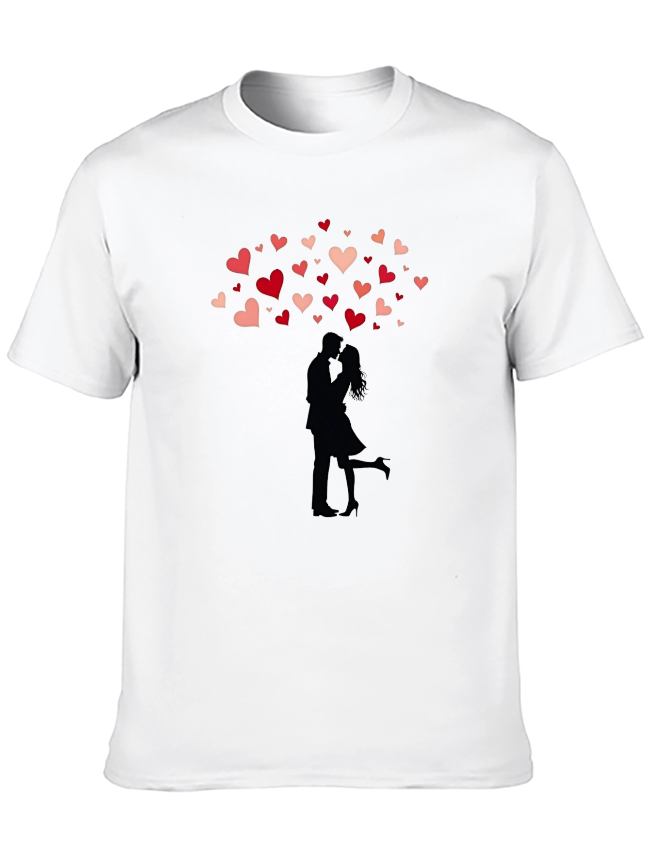Romantic Couple Hearts Graphic Tee - Black