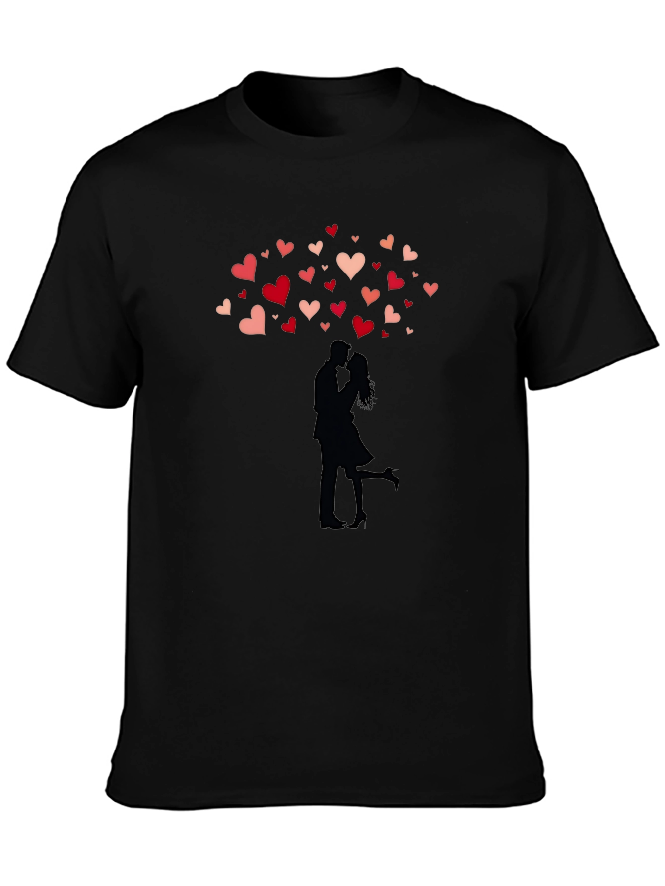 Romantic Couple Hearts Graphic Tee - Black
