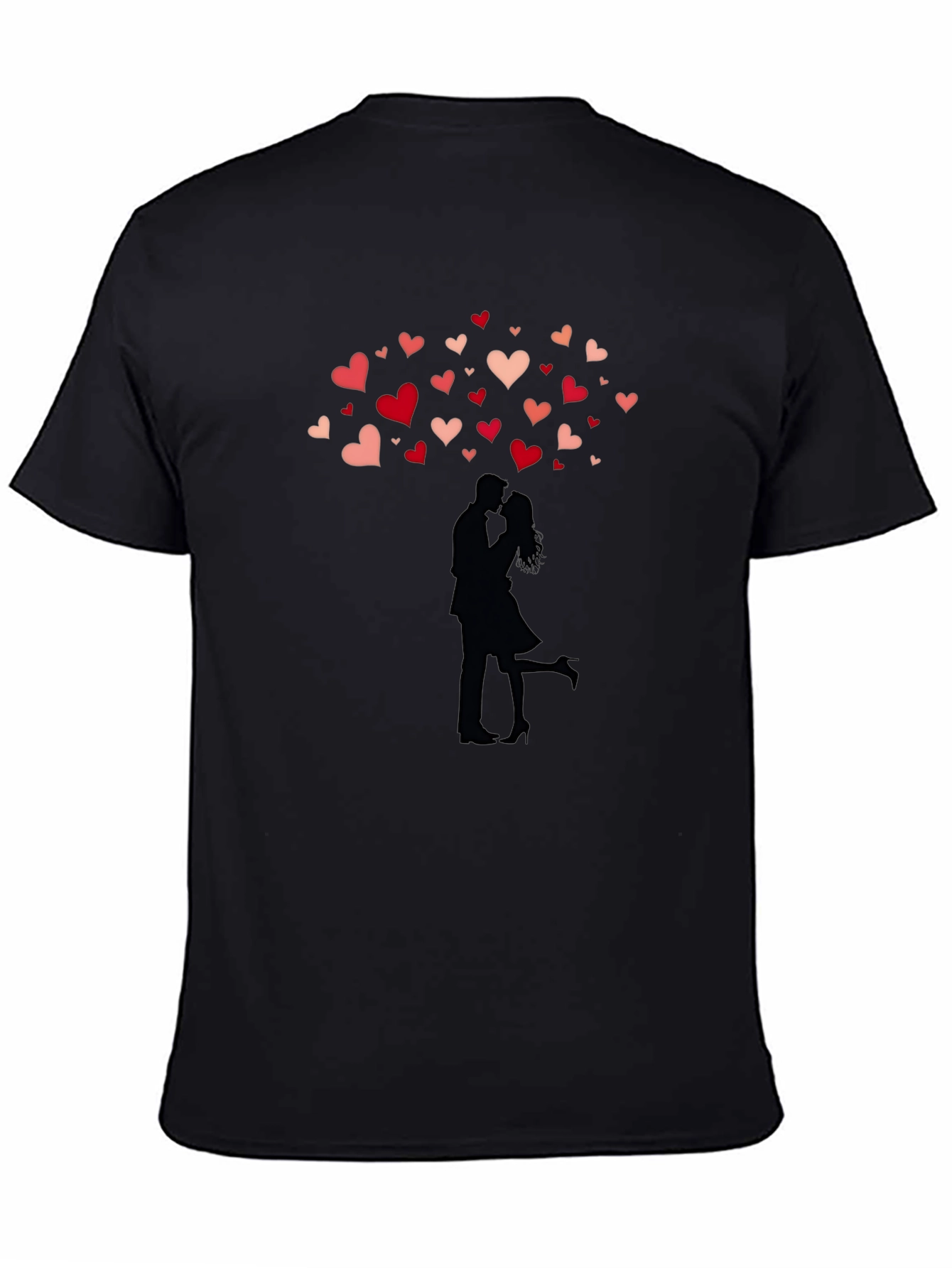 Romantic Couple Hearts Graphic Tee - Black