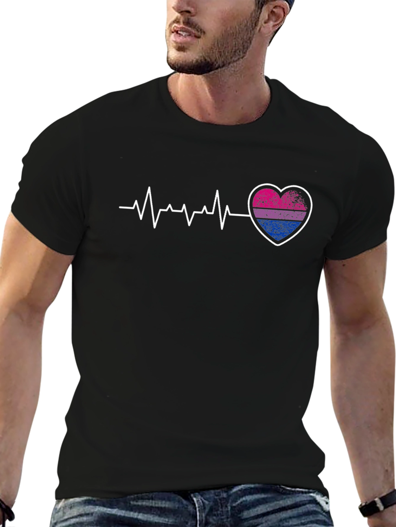 Bisexual Pride Heartbeat Graphic T-Shirt