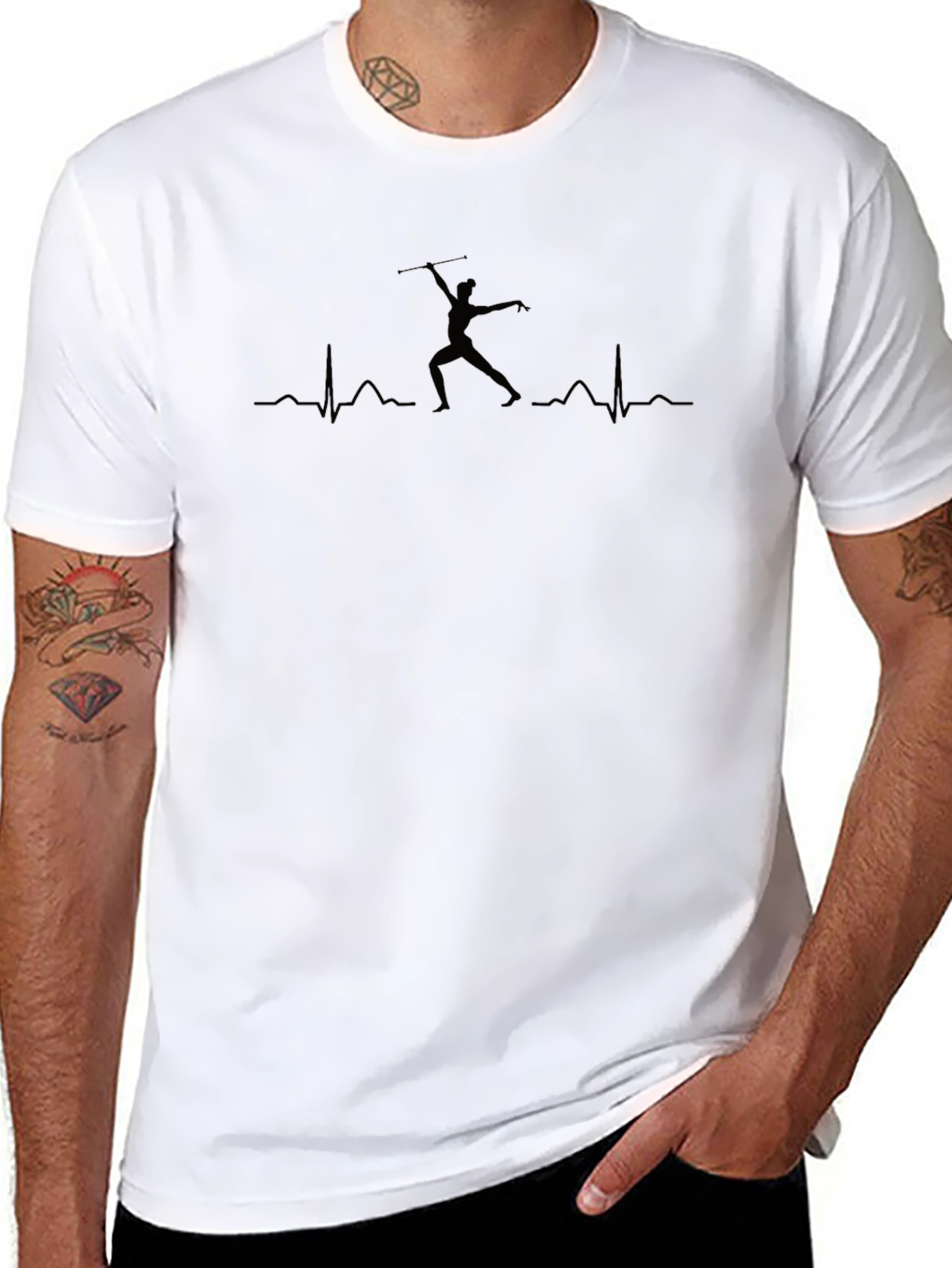 Javelin Thrower Heartbeat T-Shirt - Athletic Black Tee