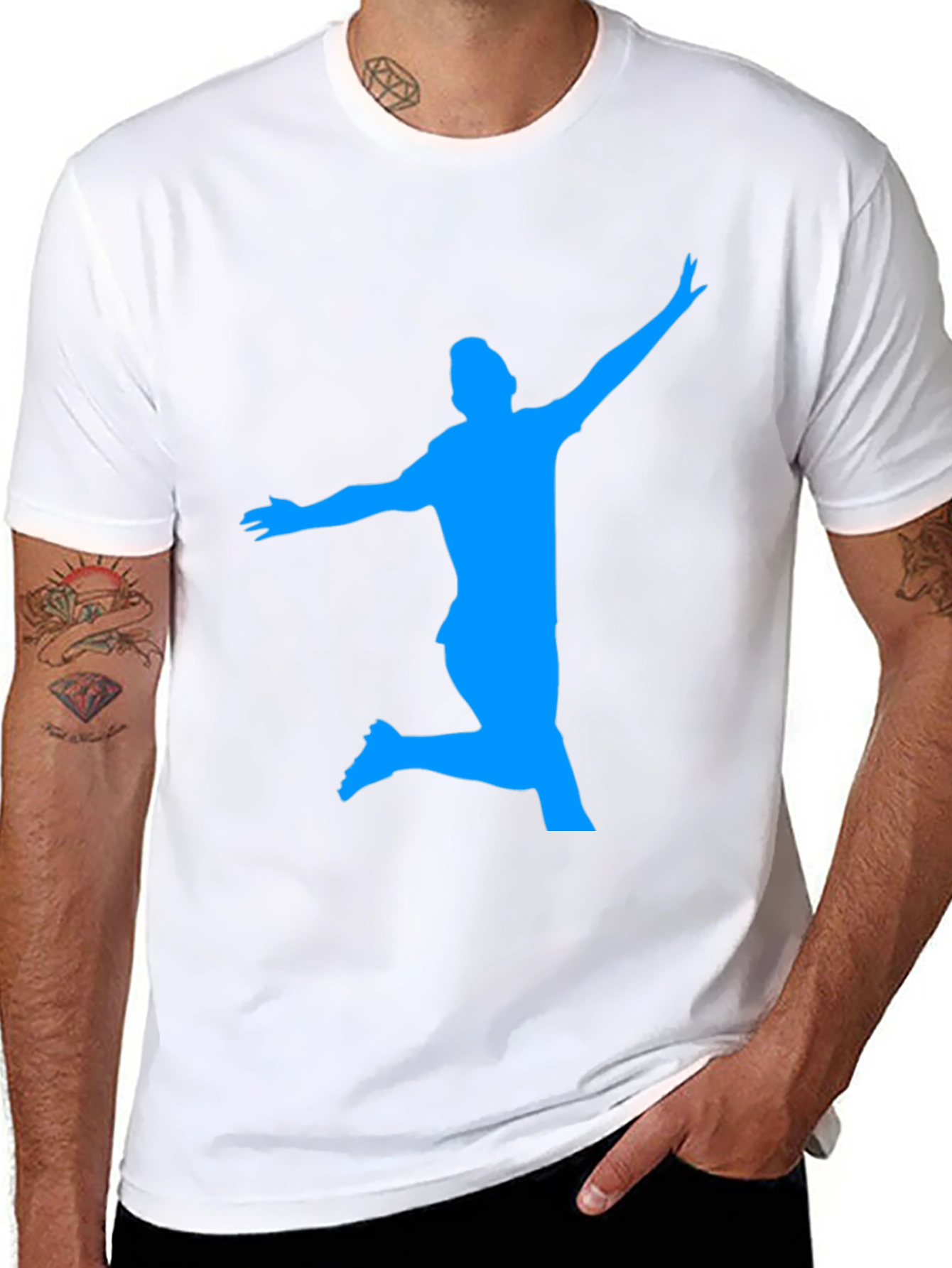 Mans Black T-Shirt with Blue Silhouette Design