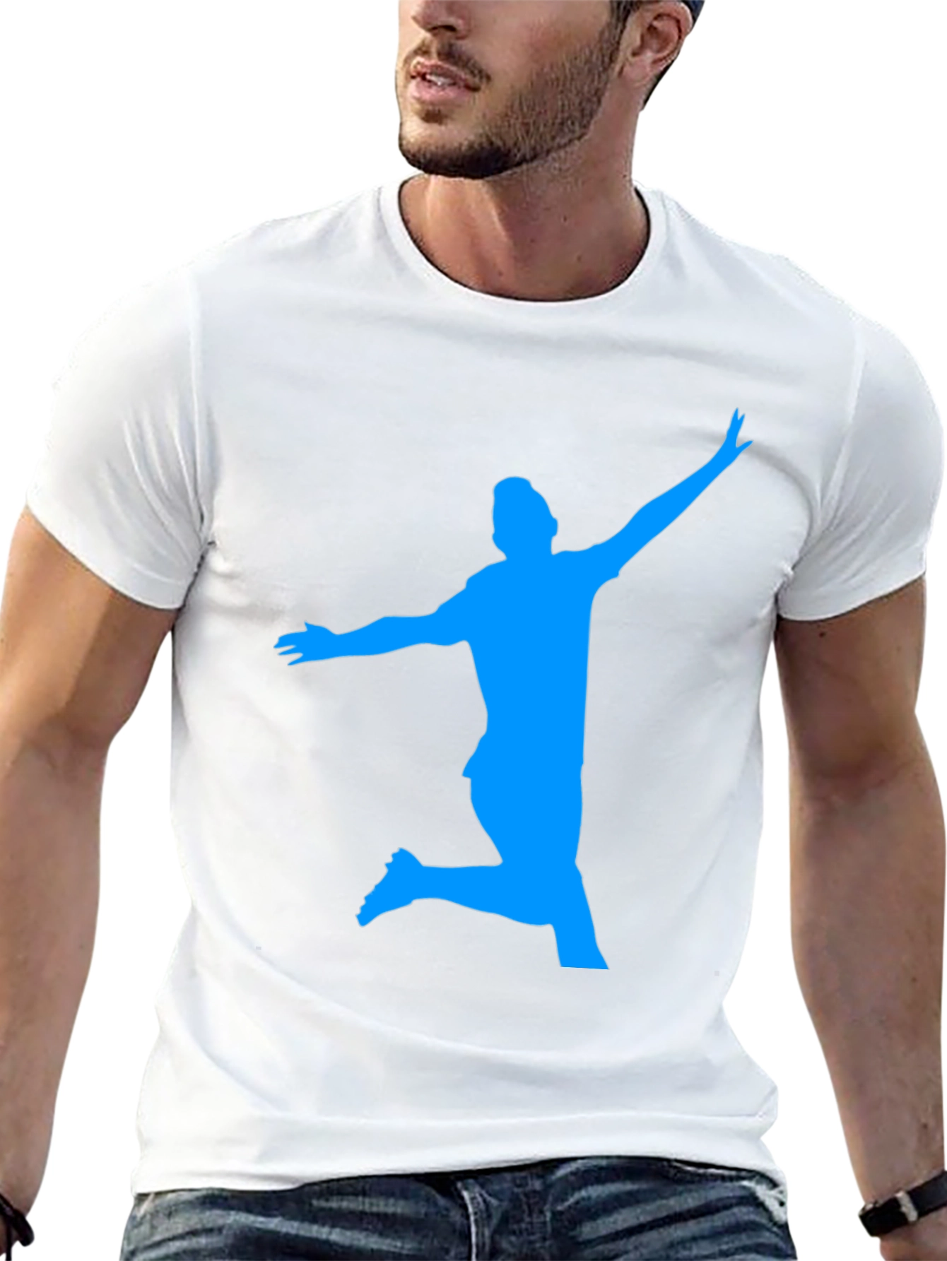 Mans Black T-Shirt with Blue Silhouette Design