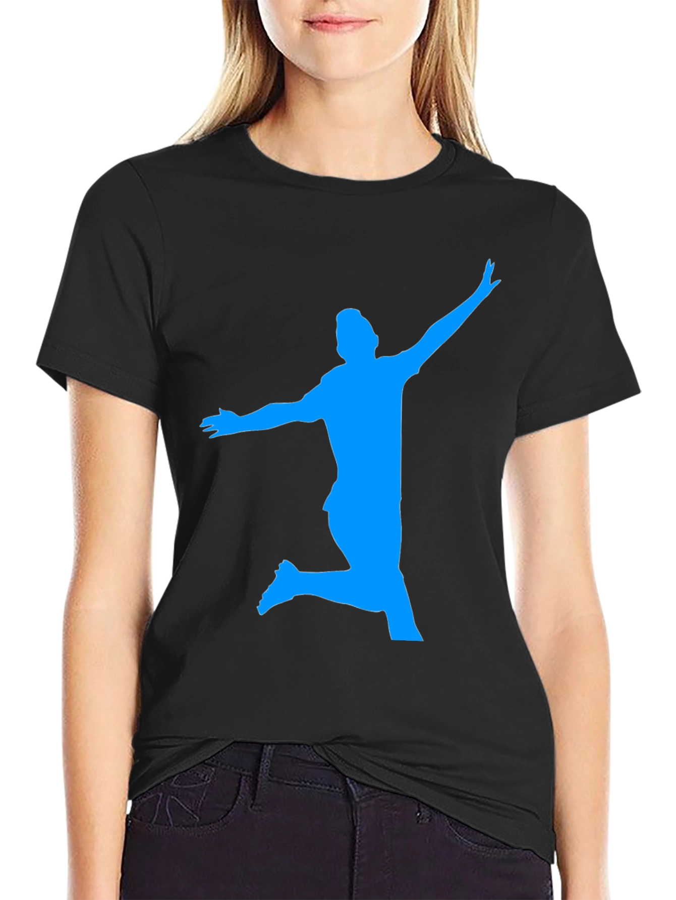 Mans Black T-Shirt with Blue Silhouette Design