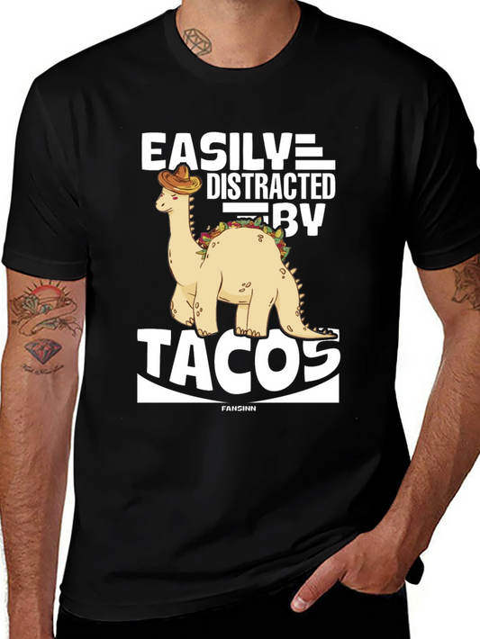 Easily Distracted By Tacos Dinosaur Graphic Tee