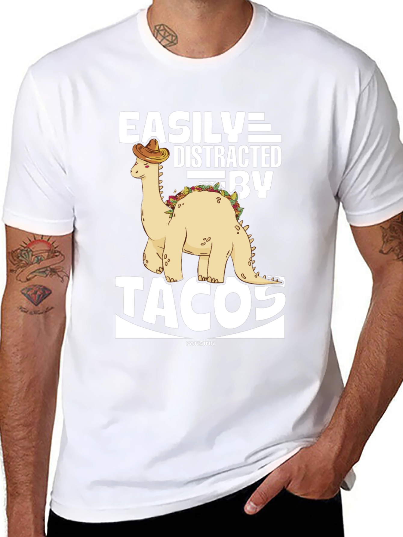 Easily Distracted By Tacos Dinosaur Graphic Tee