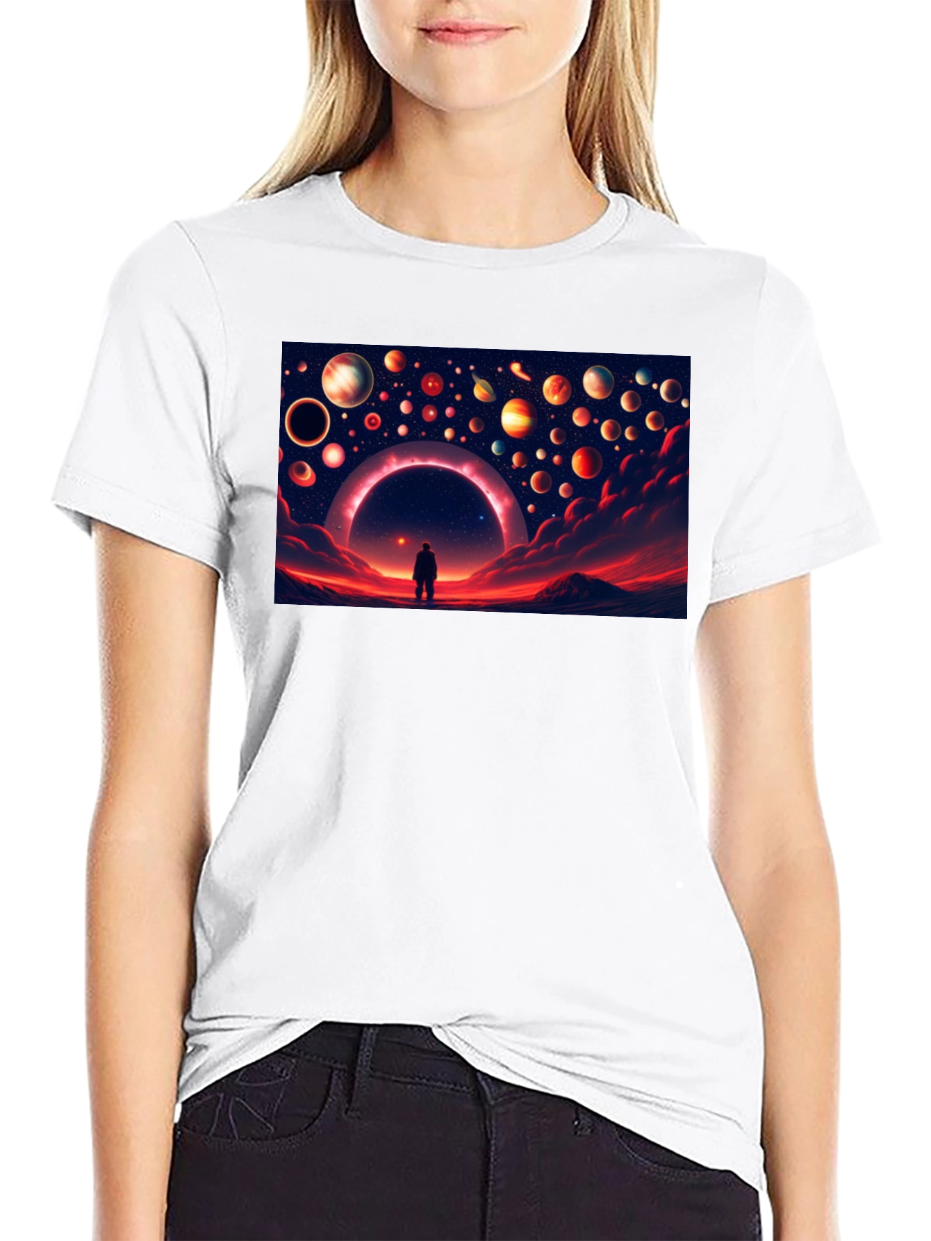 Cosmic Dreamscape Graphic Tee - Black Cotton