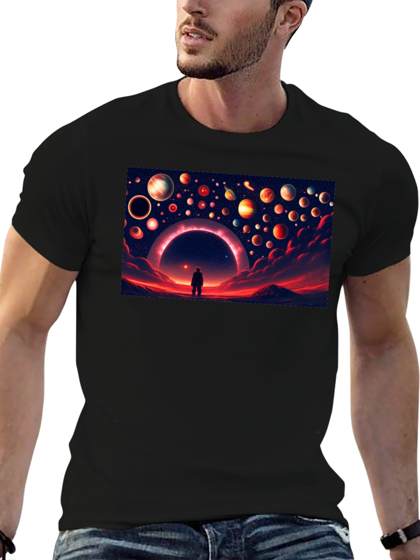 Cosmic Dreamscape Graphic Tee - Black Cotton