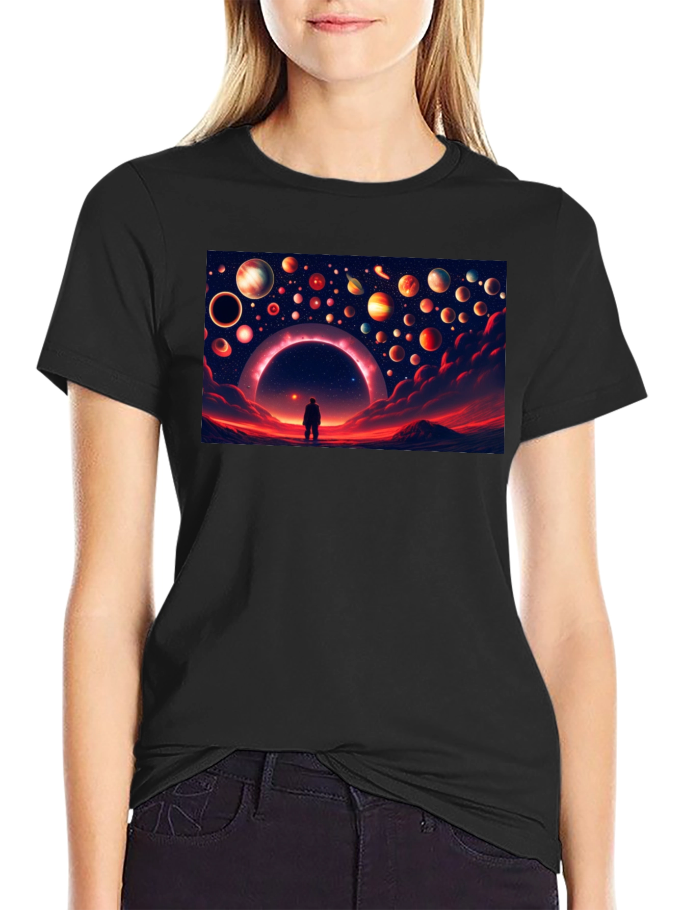 Cosmic Dreamscape Graphic Tee - Black Cotton