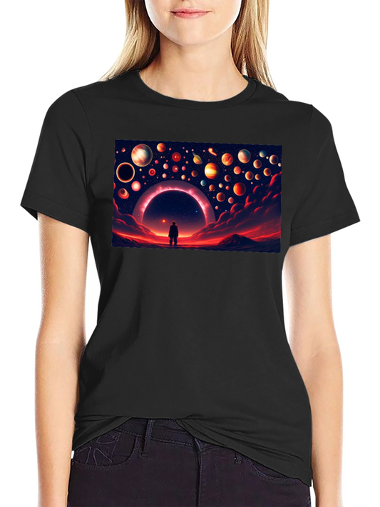 Cosmic Dreamscape Graphic Tee - Black Cotton