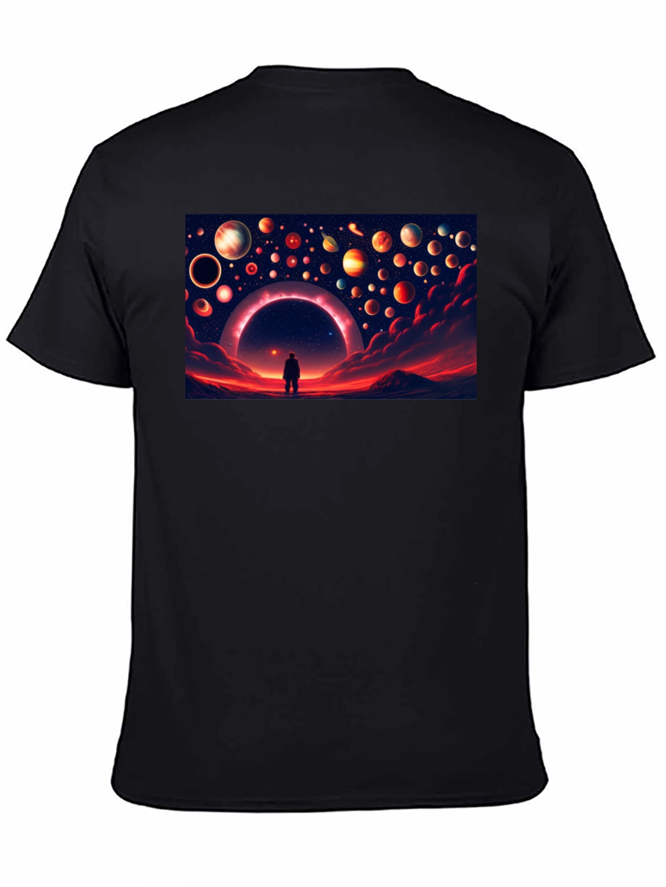 Cosmic Dreamscape Graphic Tee - Black Cotton