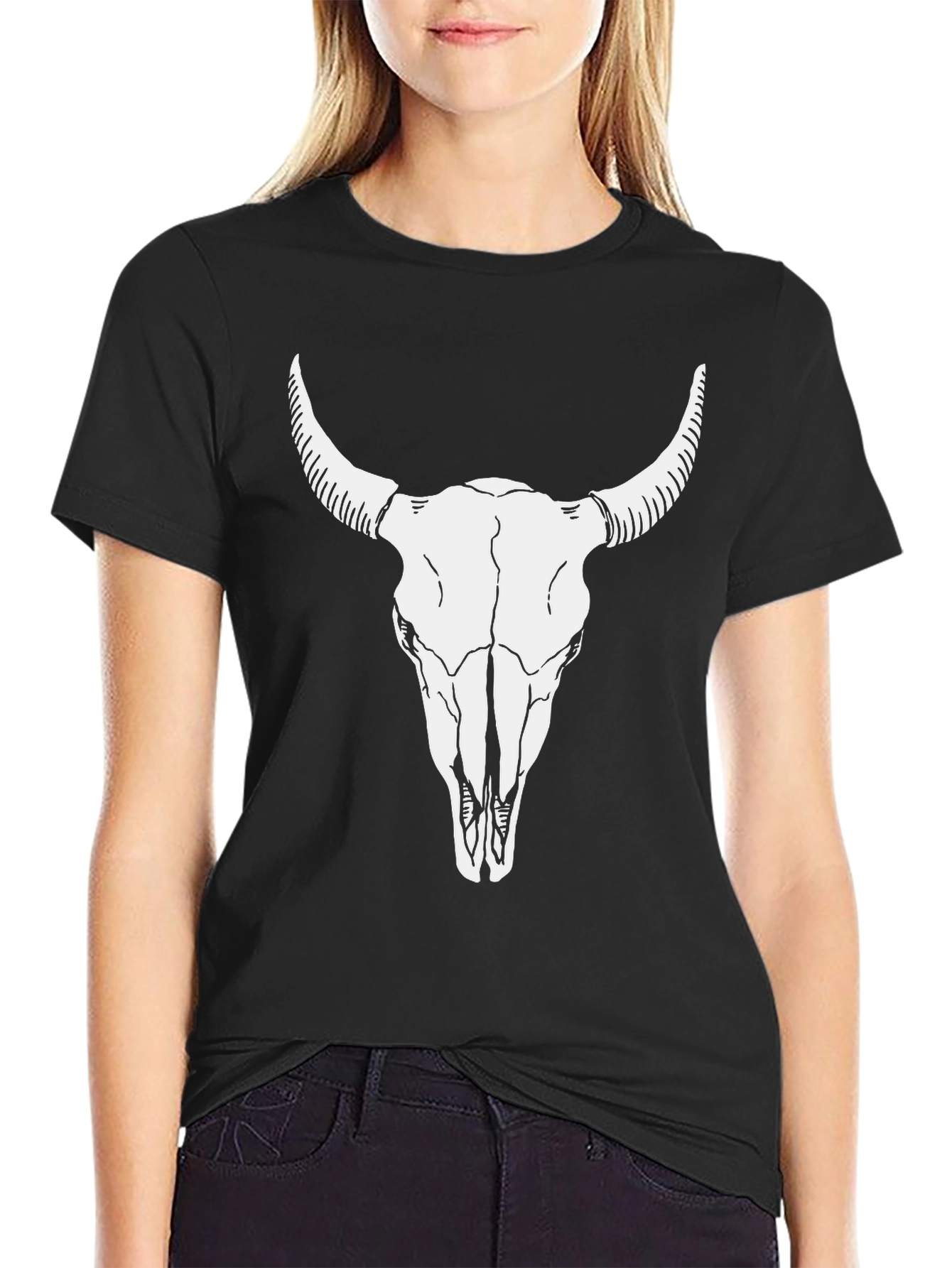 Bull Skull Graphic Tee - Black Cotton T-Shirt