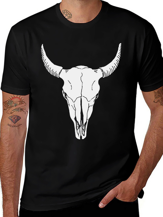 Bull Skull Graphic Tee - Black Cotton T-Shirt