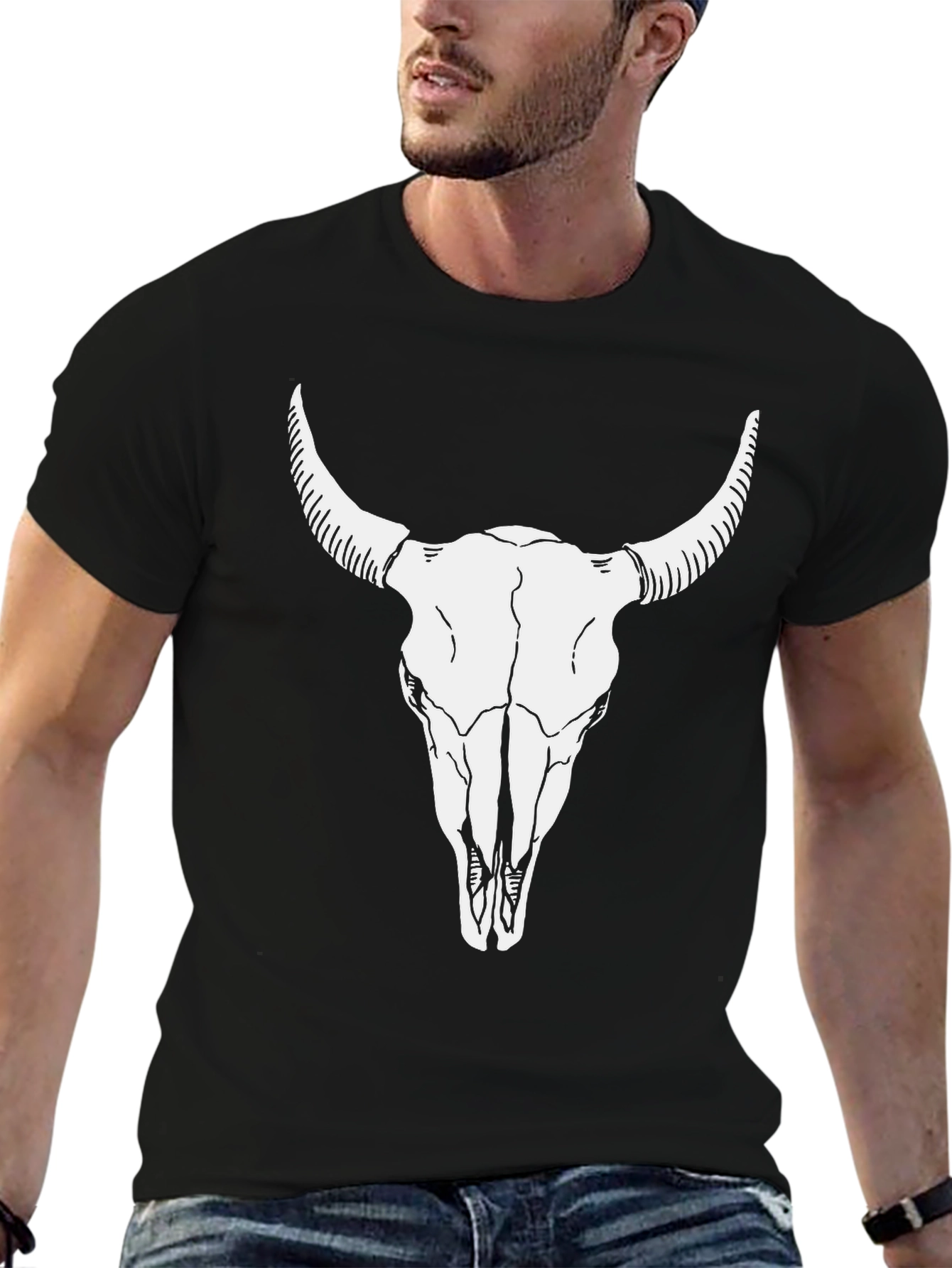 Bull Skull Graphic Tee - Black Cotton T-Shirt