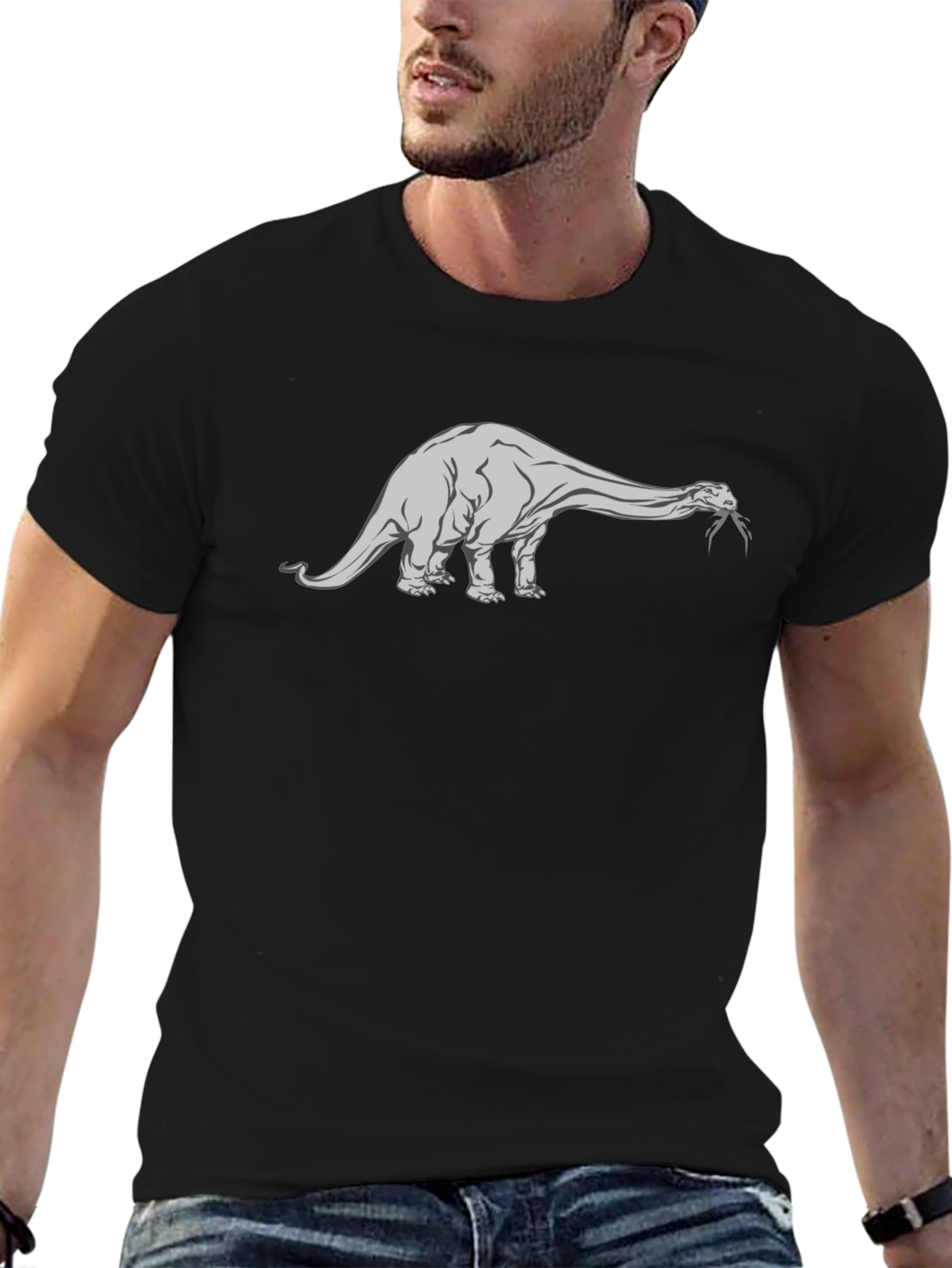 Dinosaur Graphic Tee - Black Cotton T-Shirt