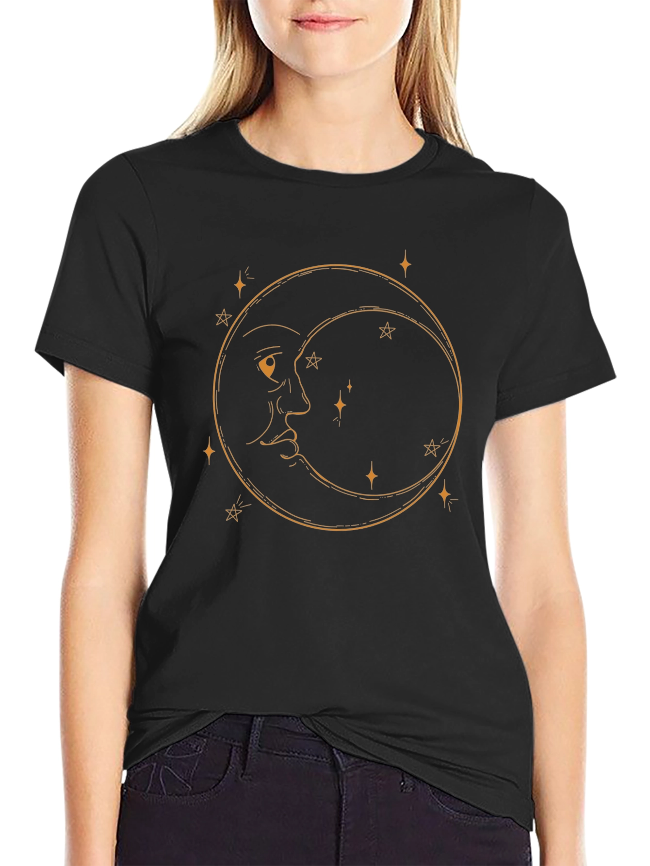Celestial Moon Graphic Tee - Black Cotton Comfort