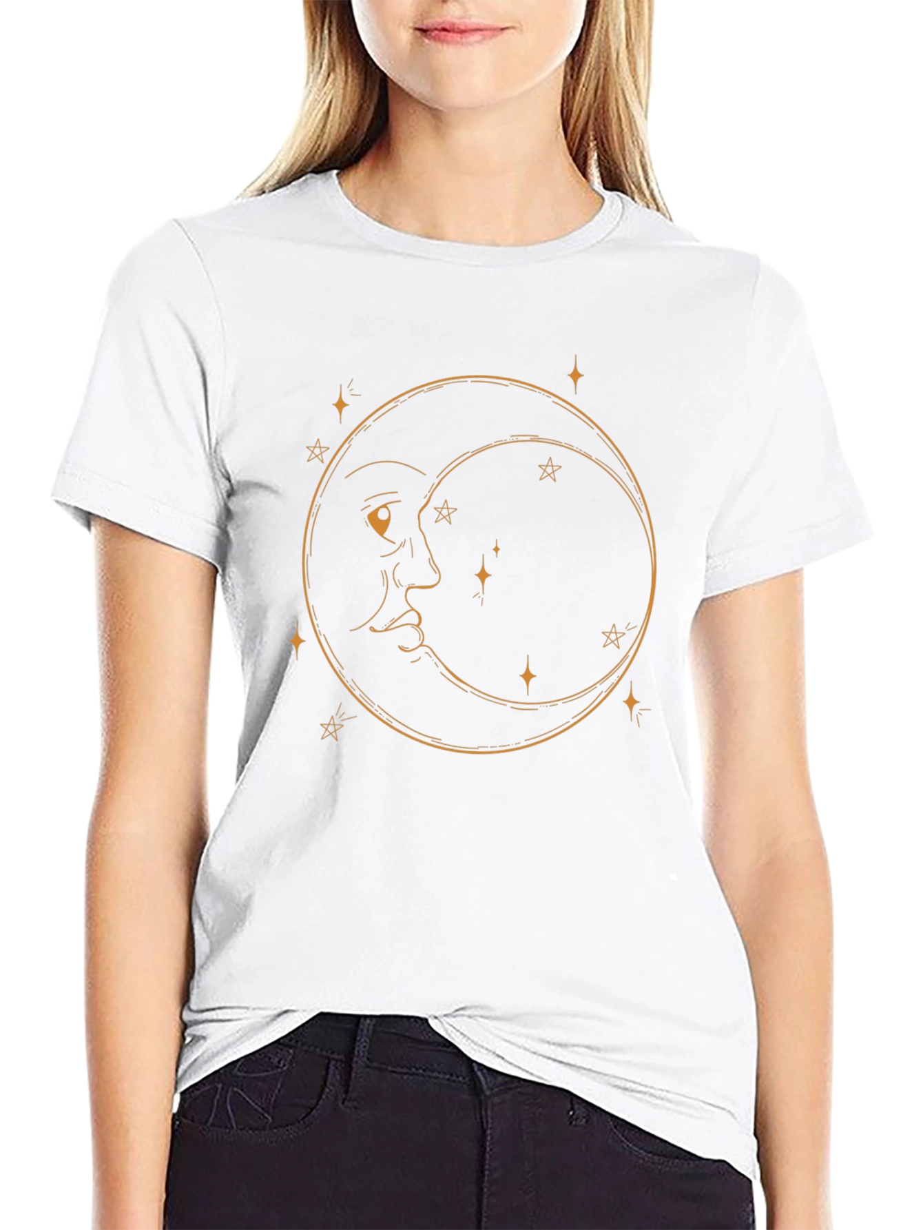 Celestial Moon Graphic Tee - Black Cotton Comfort