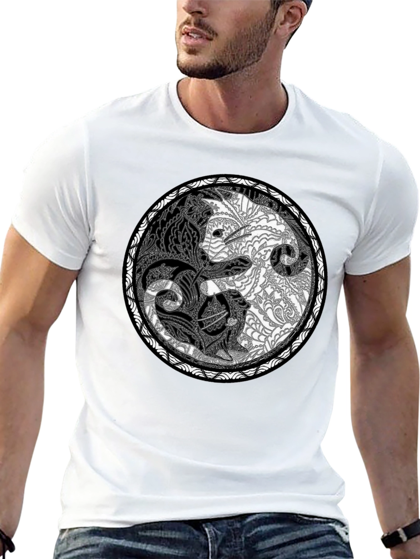 Yin Yang Wolves Graphic Tee - Unisex Black T-Shirt