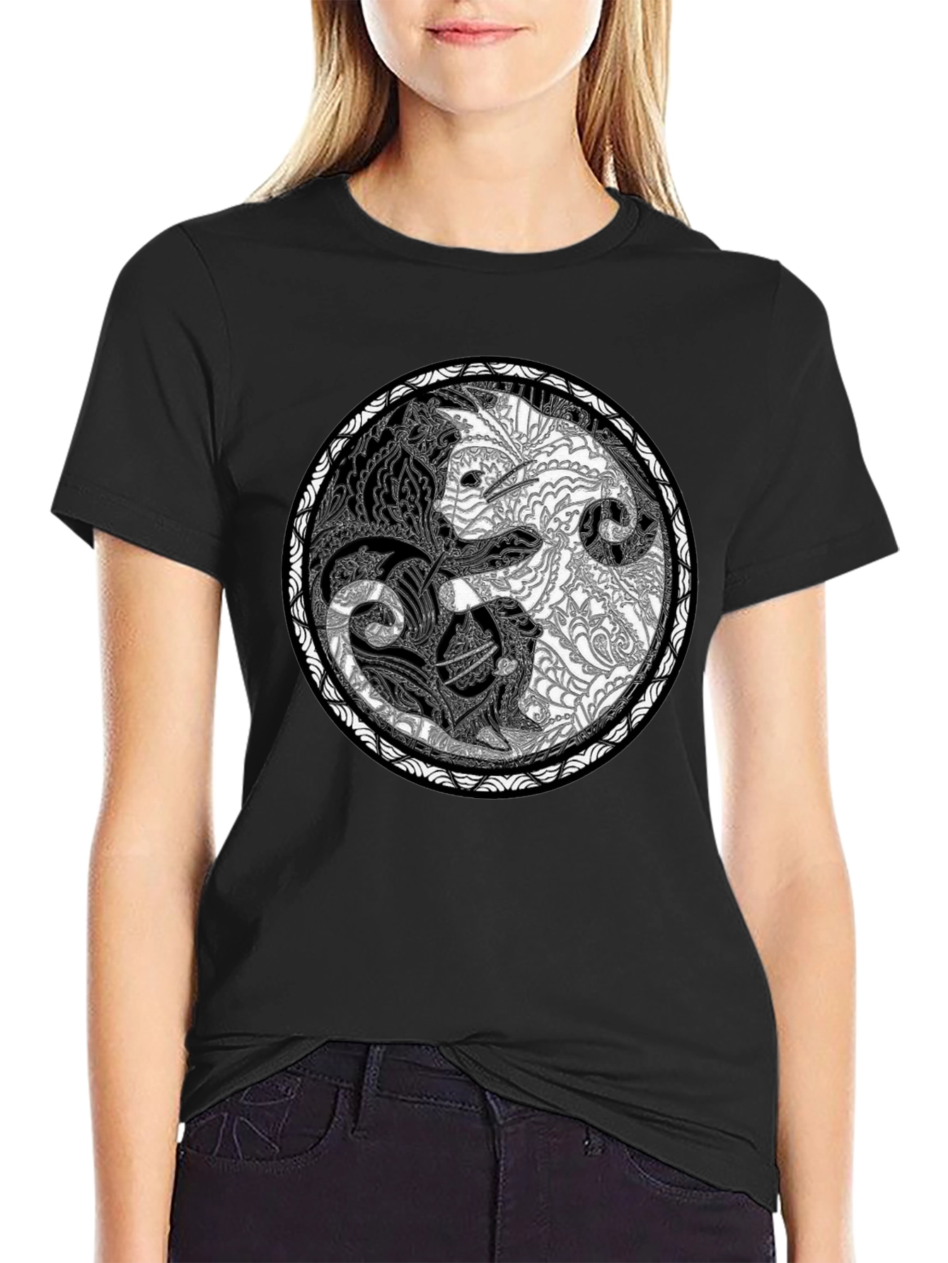 Yin Yang Wolves Graphic Tee - Unisex Black T-Shirt