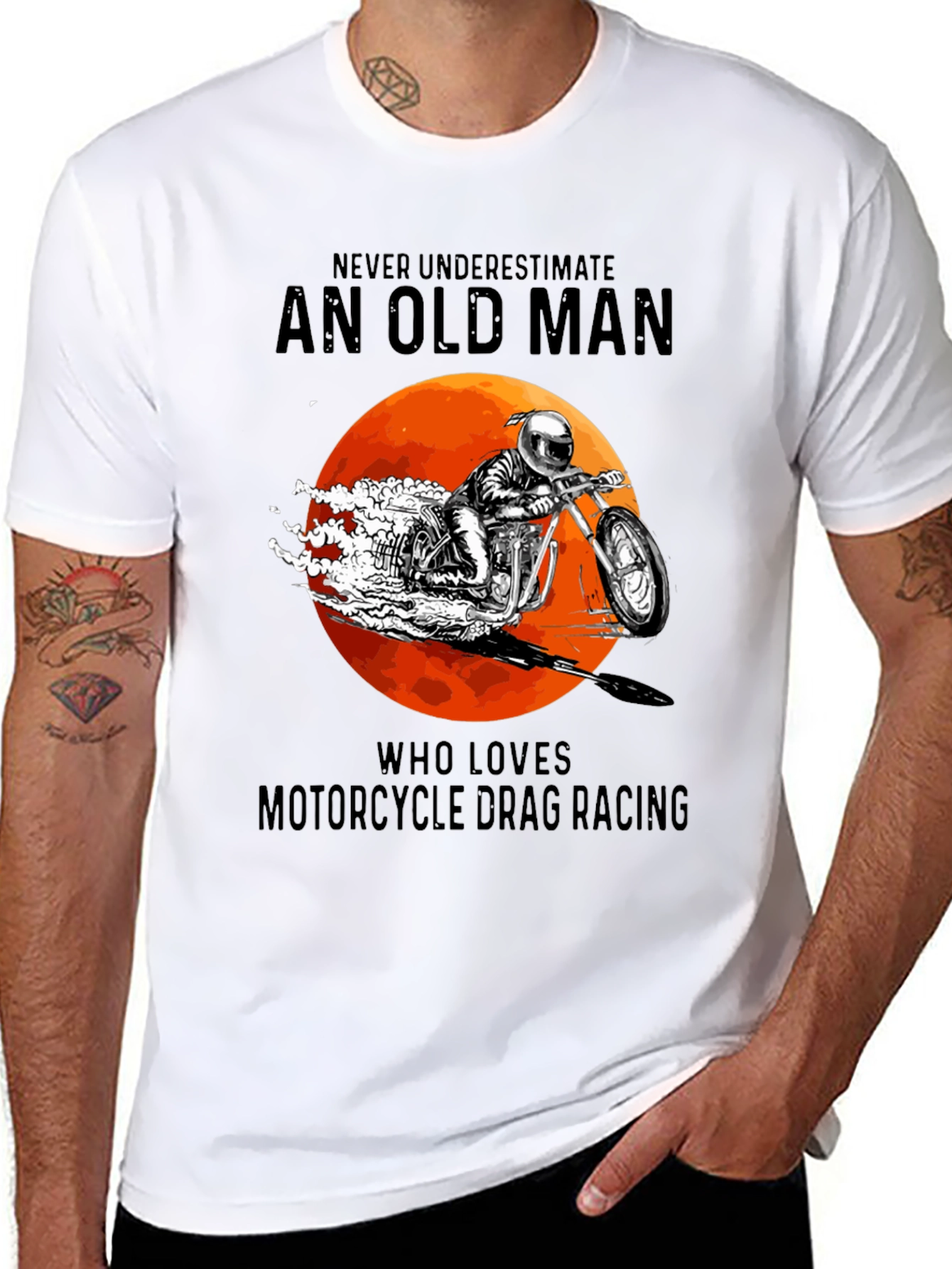 Old Man Motorcycle Drag Racing Graphic Tee