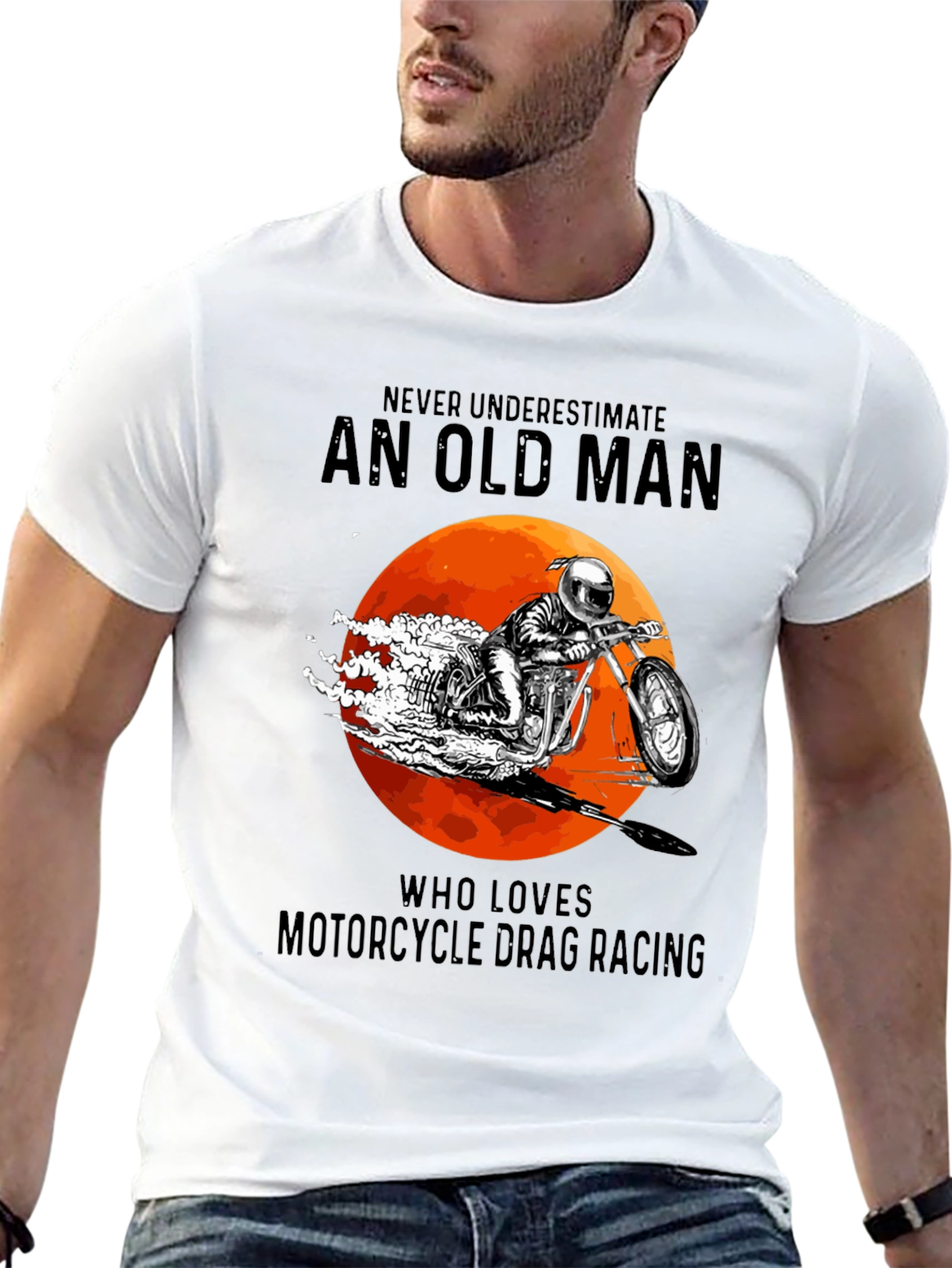 Old Man Motorcycle Drag Racing Graphic Tee