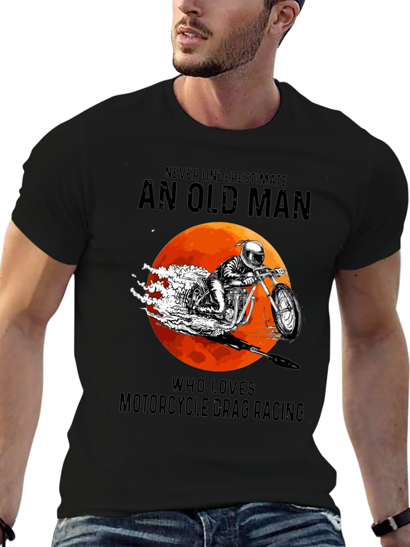 Old Man Motorcycle Drag Racing Graphic Tee